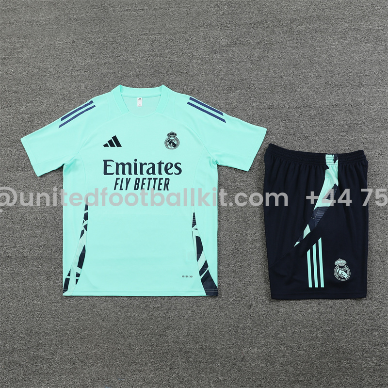 Unitedfootballkit.com | Real Madrid 24-25 Short-Sleeve Training Set - Lake Blue -Customize Name, Number and Patch | Worldwide Shipping