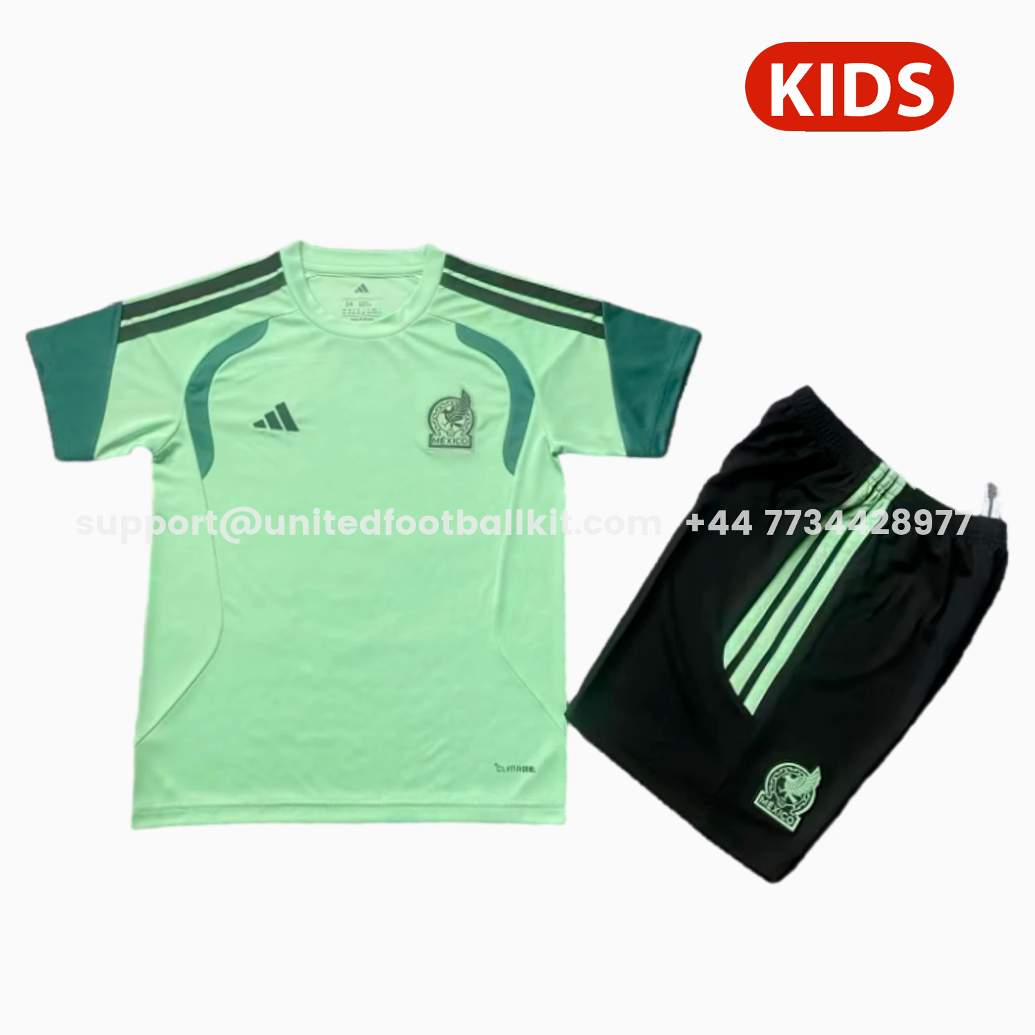 Unitedfootballkit.com | Mexico 2026 Green Training Kids Kit -Customize Name, Number and Patch | Worldwide Shipping