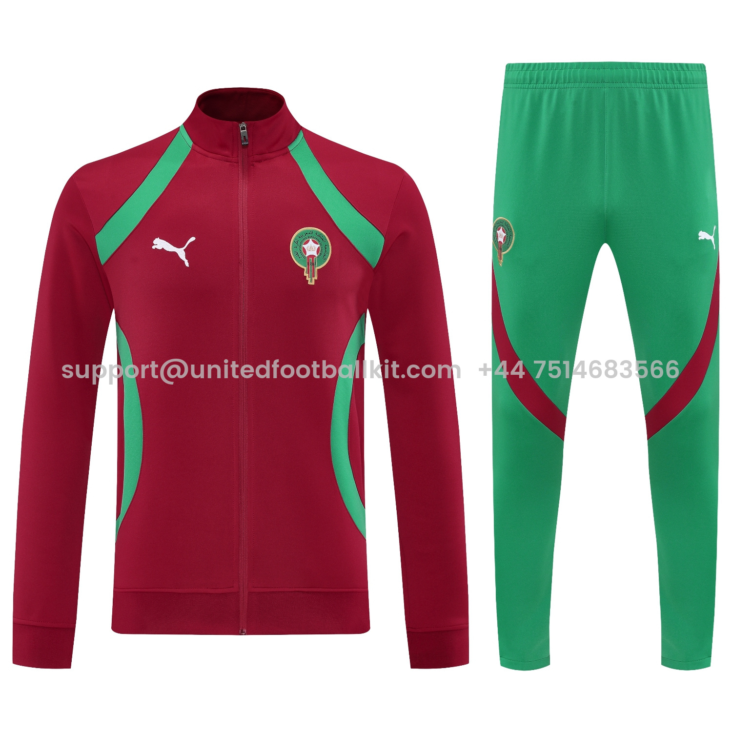 Unitedfootballkit.com | Morocco 25-26 Jacket Training Tracksuit - Red Jackets & Green Pants -Customize Name, Number and Patch | Worldwide Shipping