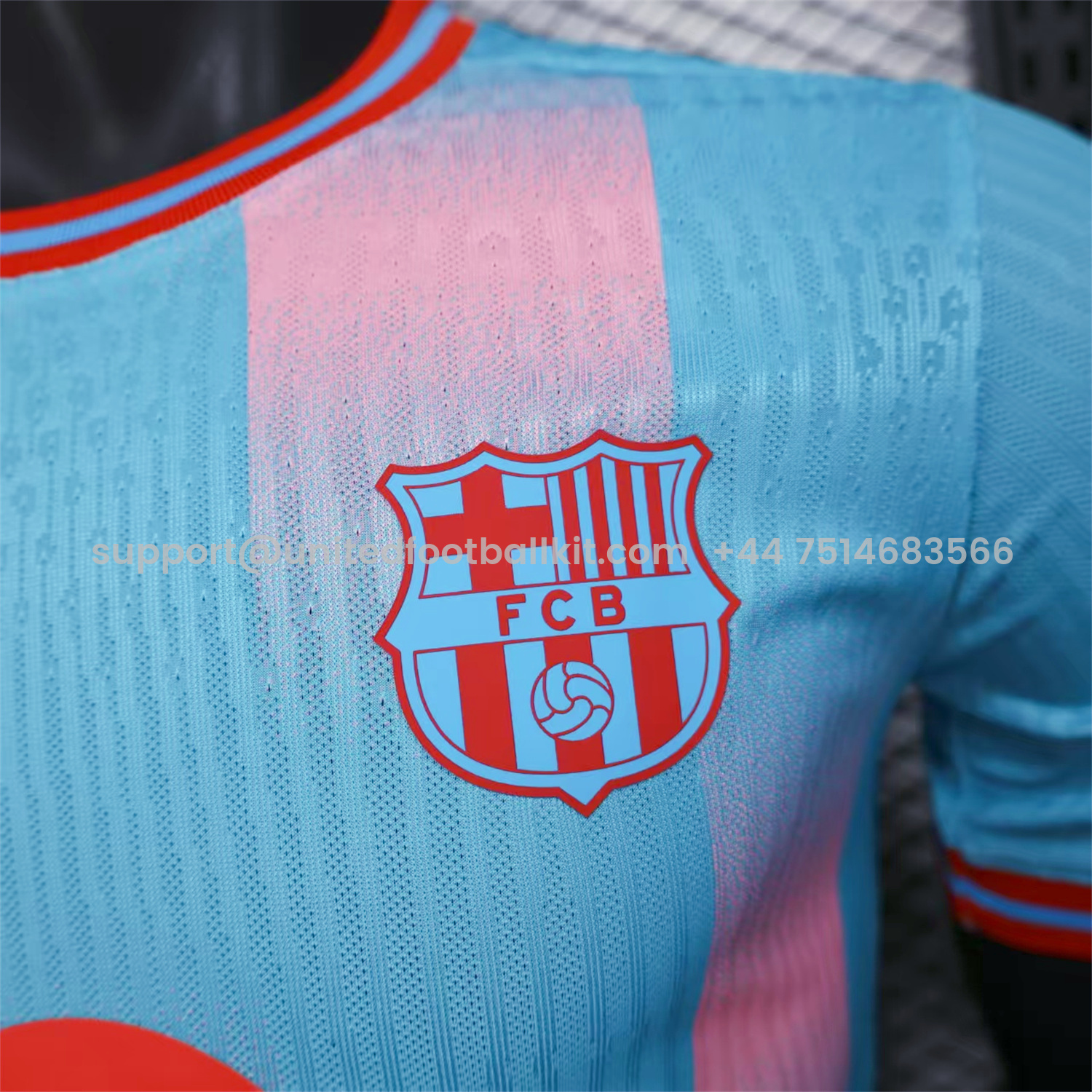 Unitedfootballkit.com | Barcelona 25-26 Orange Logo Pink & Light Blue Special Jersey - Player Version -Customize Name, Number and Patch | Worldwide Shipping