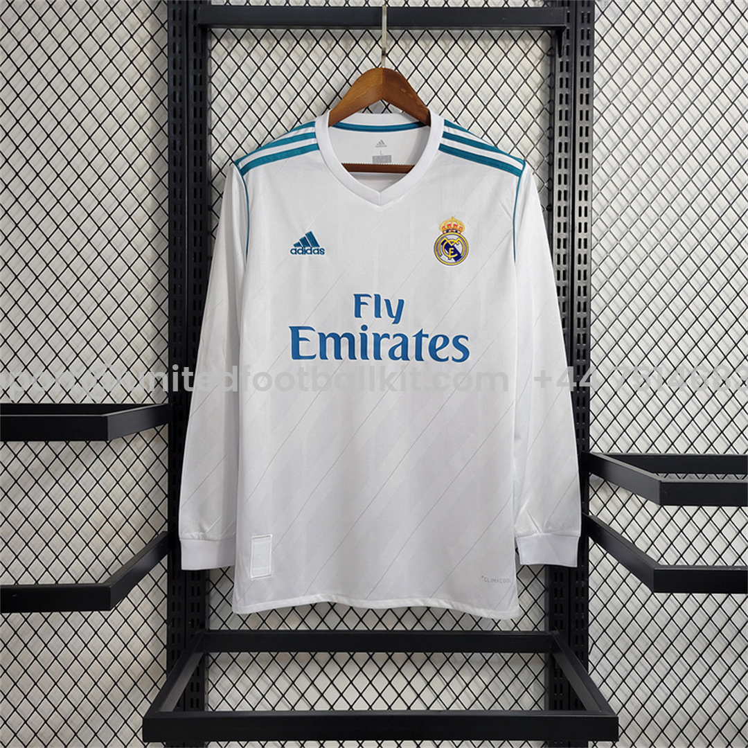 Unitedfootballkit.com | Retro Real Madrid 17-18 Home Long Sleeve Jersey - with Champions League Final Final -Customize Name, Number and Patch | Worldwide Shipping