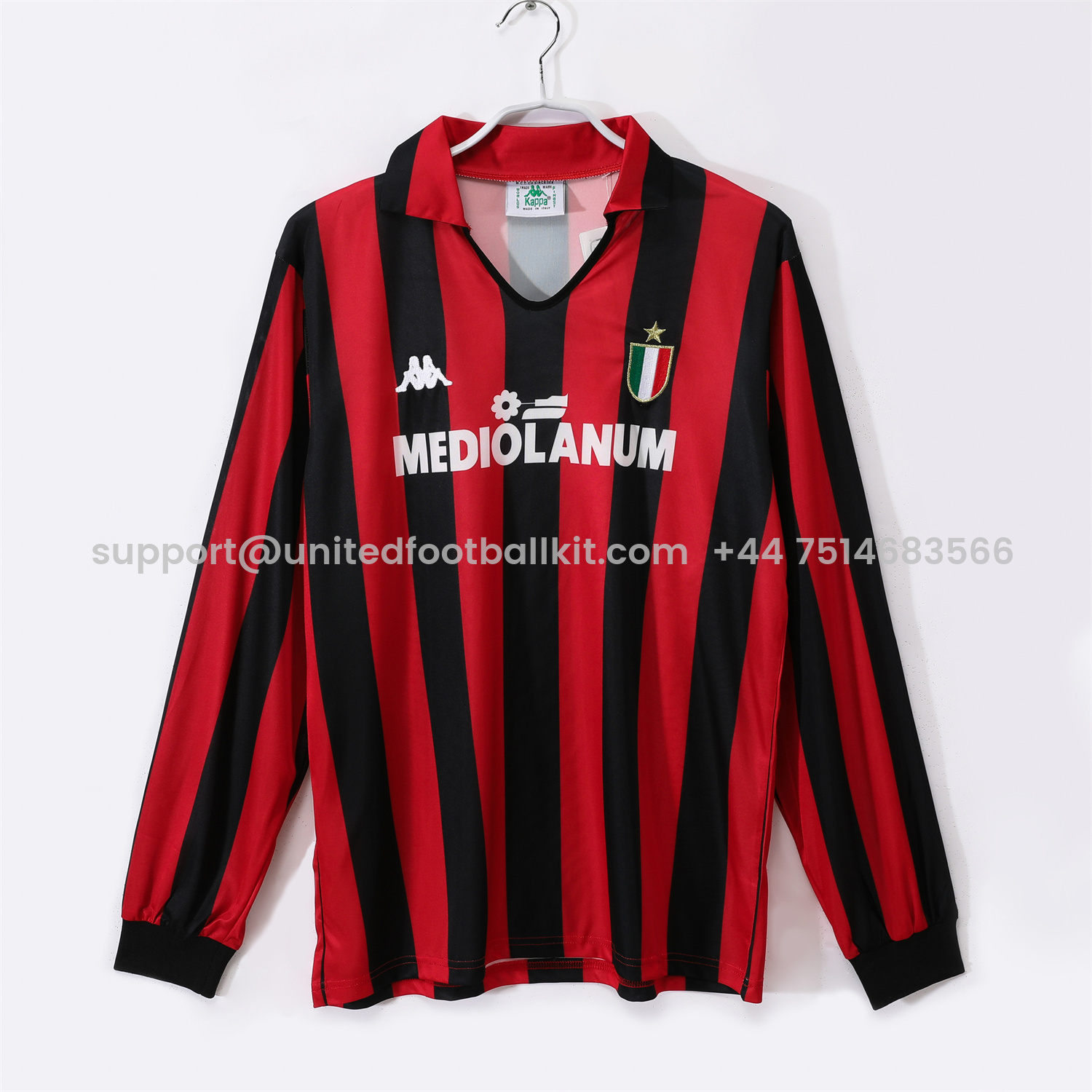 Unitedfootballkit.com | Retro AC Milan 1988-89 Home Long Sleeves Jersey -Customize Name, Number and Patch | Worldwide Shipping
