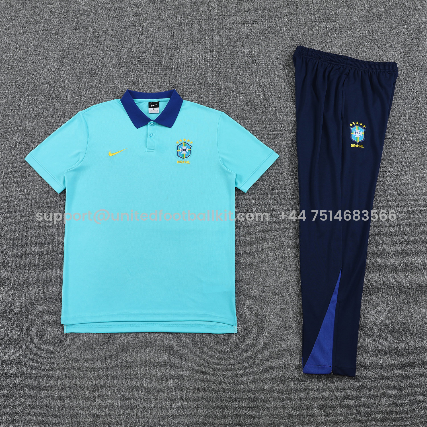 Unitedfootballkit.com | Brazil 25-26 POLO Short-Sleeve Training Set - Blue Top and Deep Blue Pants -Customize Name, Number and Patch | Worldwide Shipping