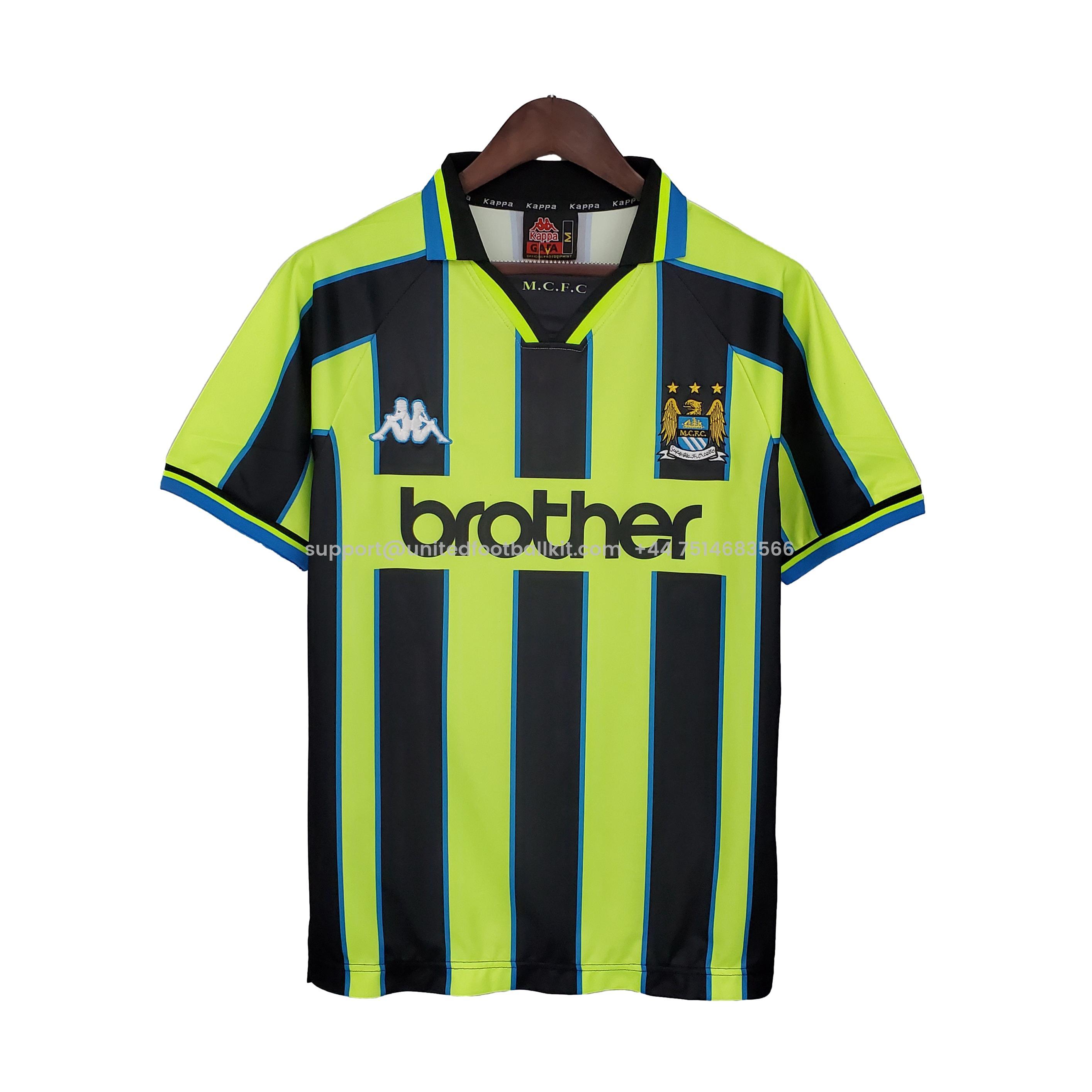 Unitedfootballkit.com | Retro Manchester City 1998-99 Away Stadium Jersey -Customize Name, Number and Patch | Worldwide Shipping