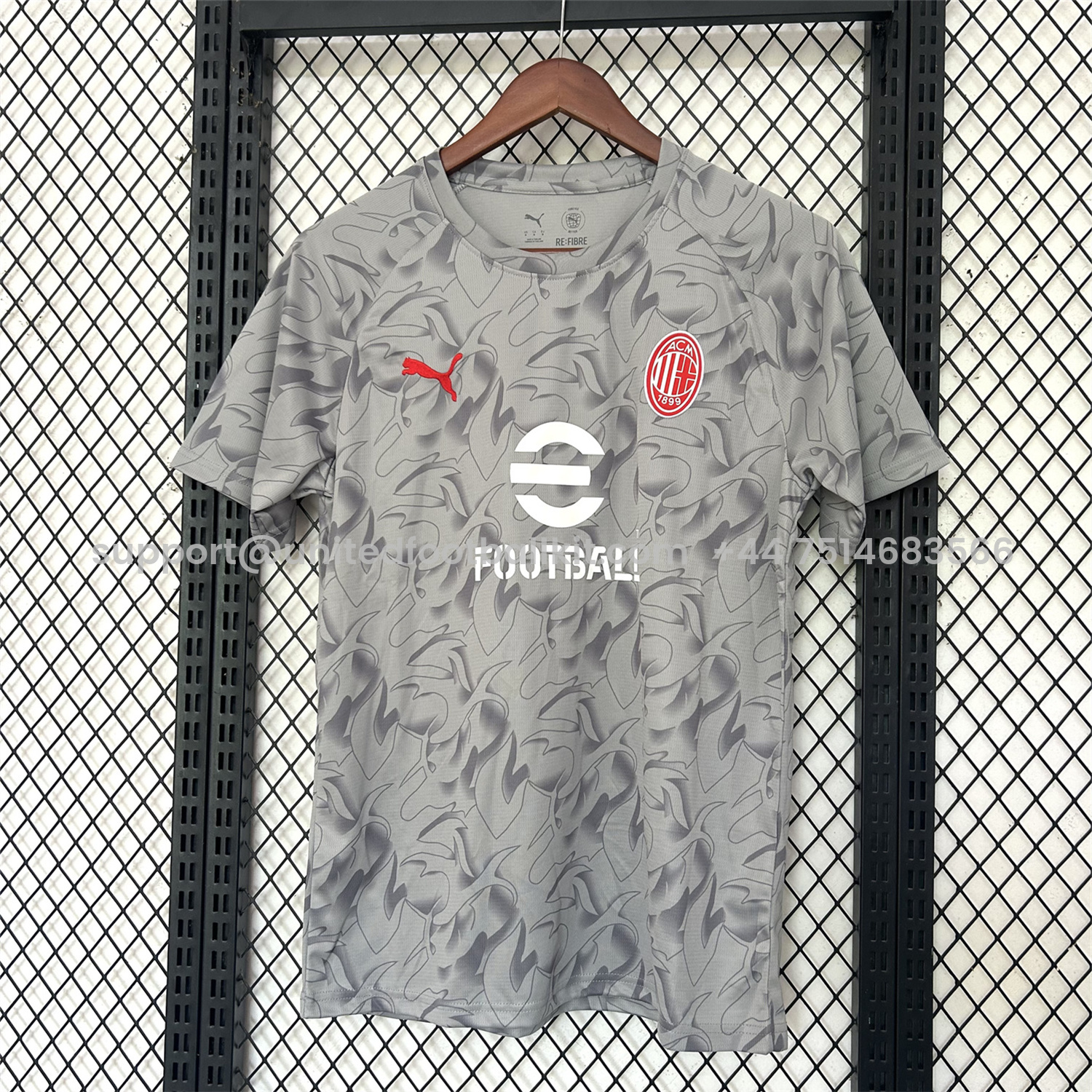 Unitedfootballkit.com | AC Milan 25-26 Grey Pre-Match Training Jersey - Fans Version -Customize Name, Number and Patch | Worldwide Shipping