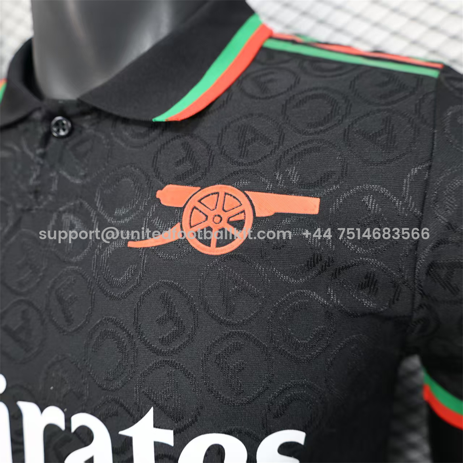 Unitedfootballkit.com | Arsenal 25-26 Black POLO Letter Pattern Special Jersey - Player Version -Customize Name, Number and Patch | Worldwide Shipping