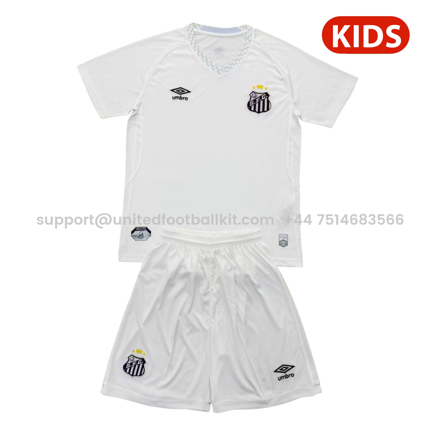 Unitedfootballkit.com | Santos 25-26 Home Unsponsored Kids Kit -Customize Name, Number and Patch | Worldwide Shipping