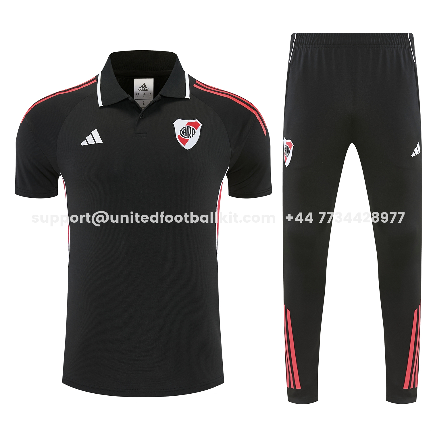 Unitedfootballkit.com | River Plate 25-26 POLO Short-Sleeve Training Set - Black Top and Black Pants -Customize Name, Number and Patch | Worldwide Shipping