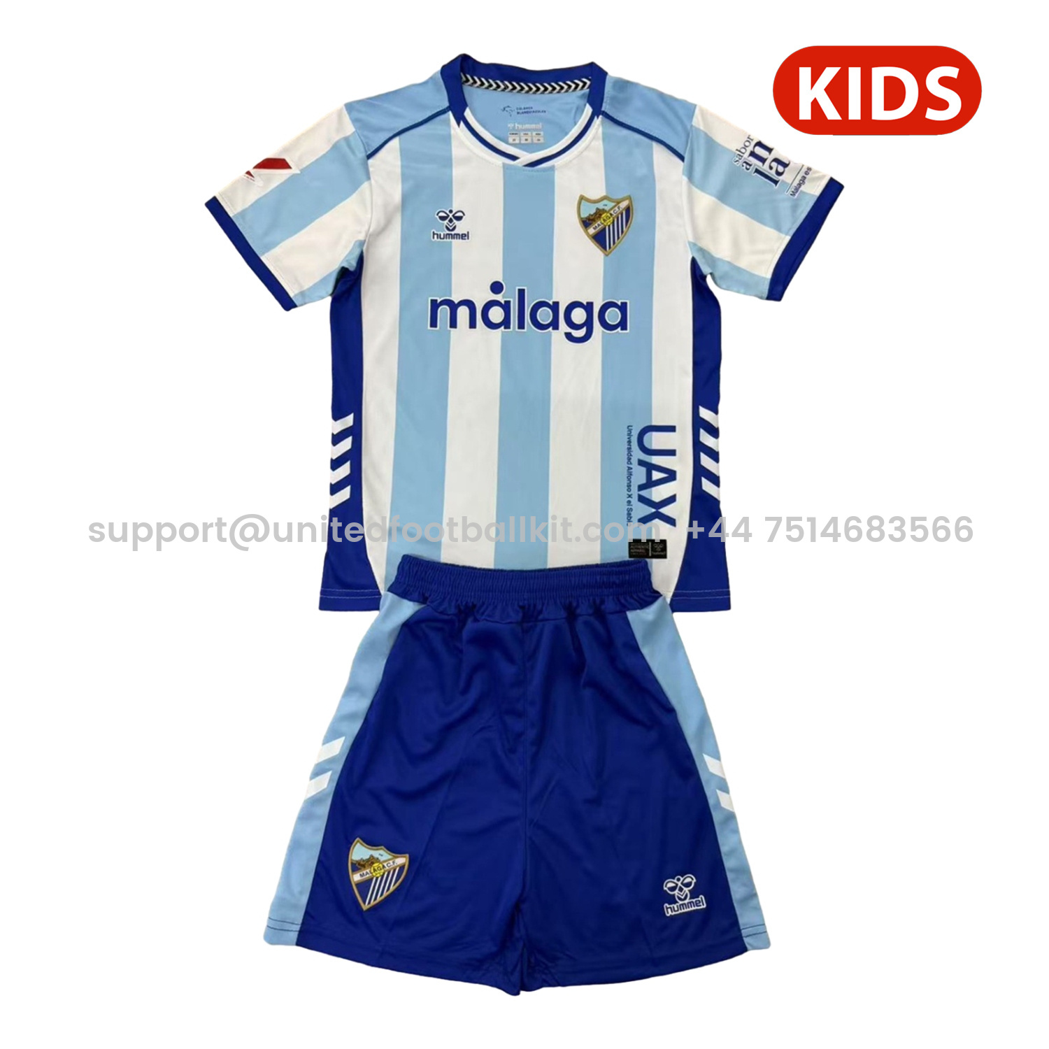 Unitedfootballkit.com | Malaga 25-26 Home Kids Kit -Customize Name, Number and Patch | Worldwide Shipping