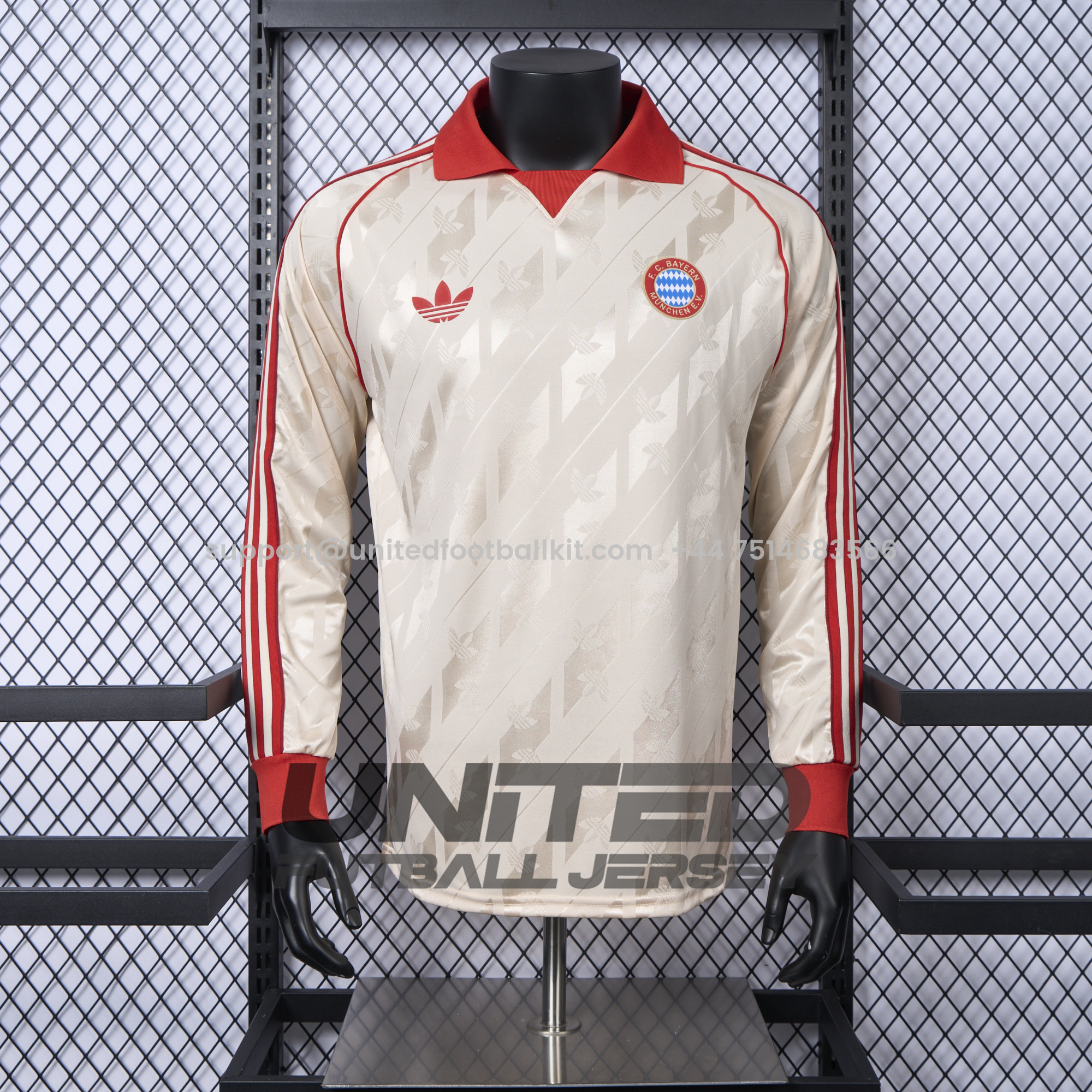 Unitedfootballkit.com | Bayern Munich 24-25 Originals LFSTLR Long Sleeve Off White Jersey - Player Version -Customize Name, Number and Patch | Worldwide Shipping