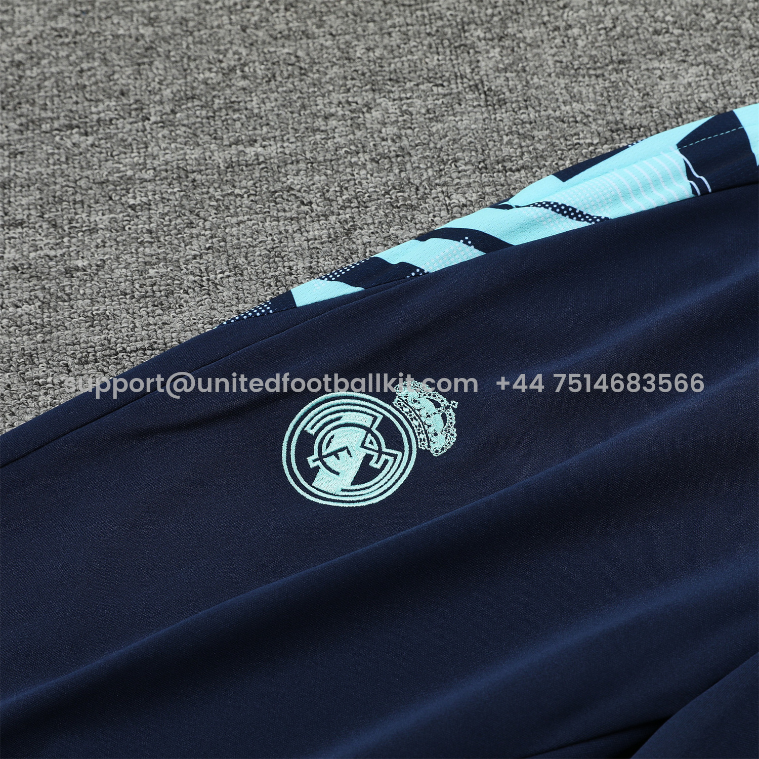 Unitedfootballkit.com | Real Madrid 24-25 Training Hoodie Set - Cyan Hoodie and Deep Blue Pants -Customize Name, Number and Patch | Worldwide Shipping
