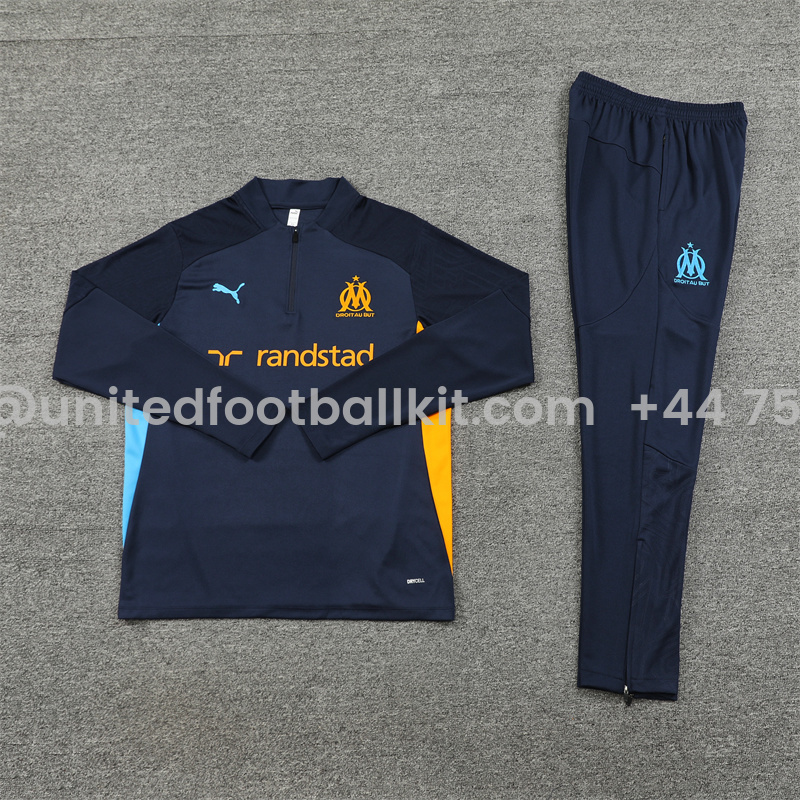 Unitedfootballkit.com | Marseille 24-25 Long Sleeve Training Set - Royal Blue -Customize Name, Number and Patch | Worldwide Shipping