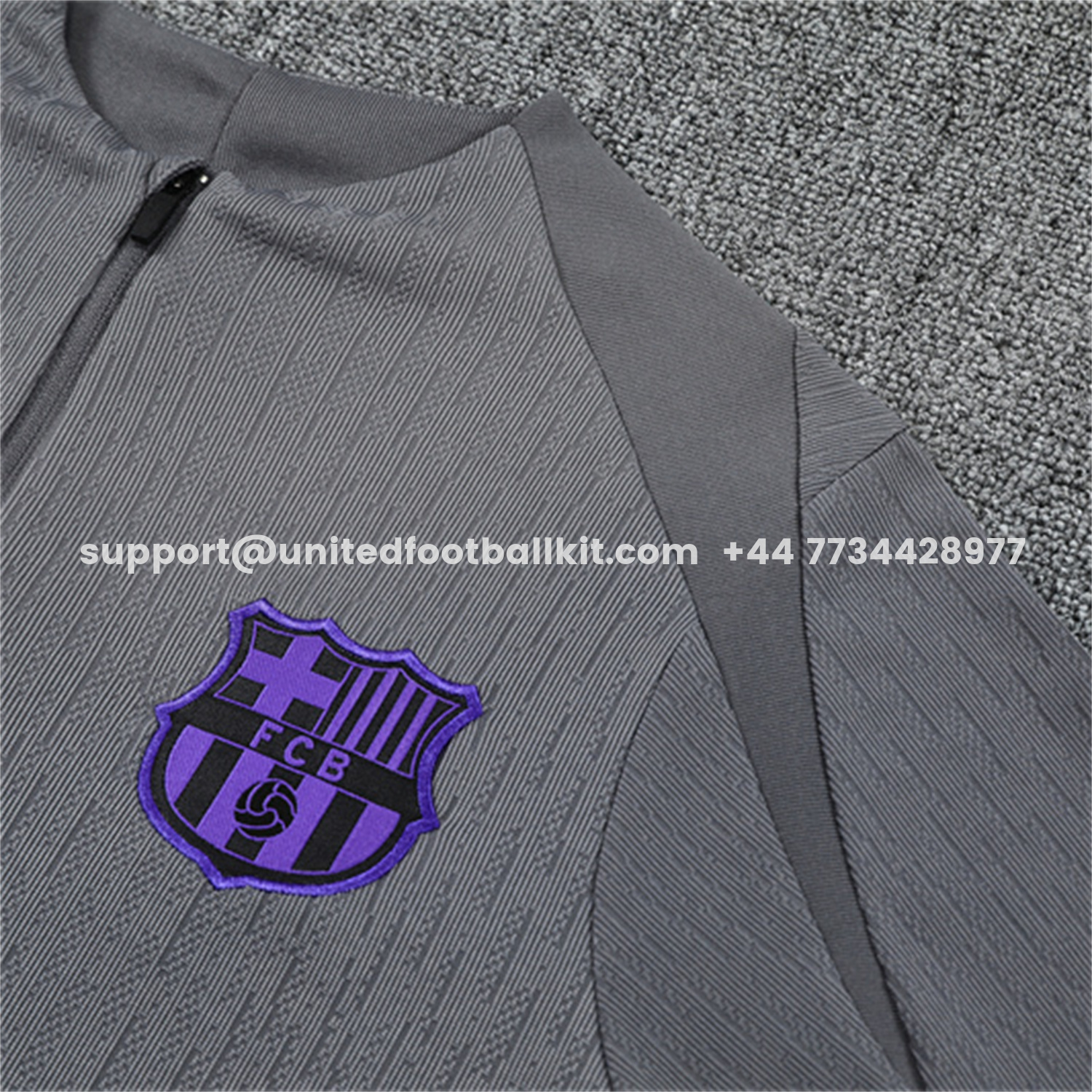 Unitedfootballkit.com | Barcelona 25-26 Long Sleeve Training Set - Grey Top & Black Pants -Customize Name, Number and Patch | Worldwide Shipping
