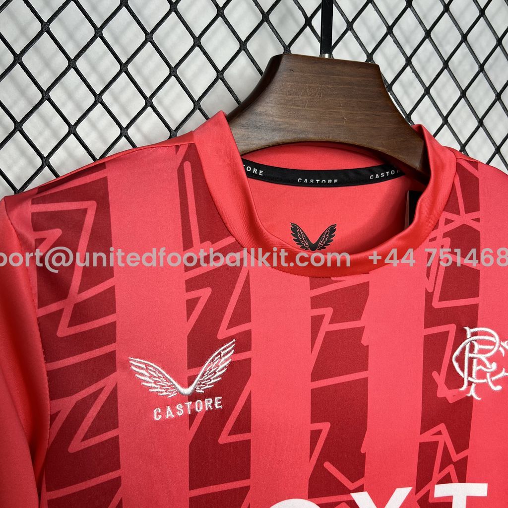 Unitedfootballkit.com | Glasgow Rangers 24-25 Red Goalkeeper Kids Kit -Customize Name, Number and Patch | Worldwide Shipping