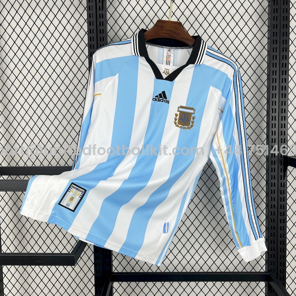 Unitedfootballkit.com | Retro Argentina 1998 Home Long Sleeves Jersey -Customize Name, Number and Patch | Worldwide Shipping
