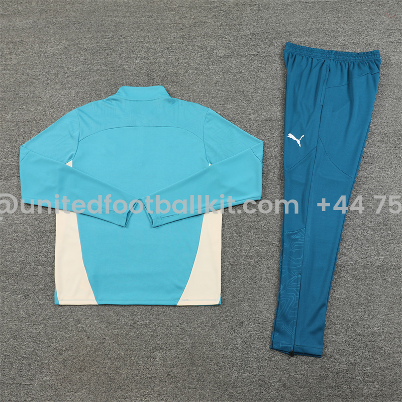 Unitedfootballkit.com | Marseille 24-25 Long Sleeve Training Set - Lake Blue -Customize Name, Number and Patch | Worldwide Shipping