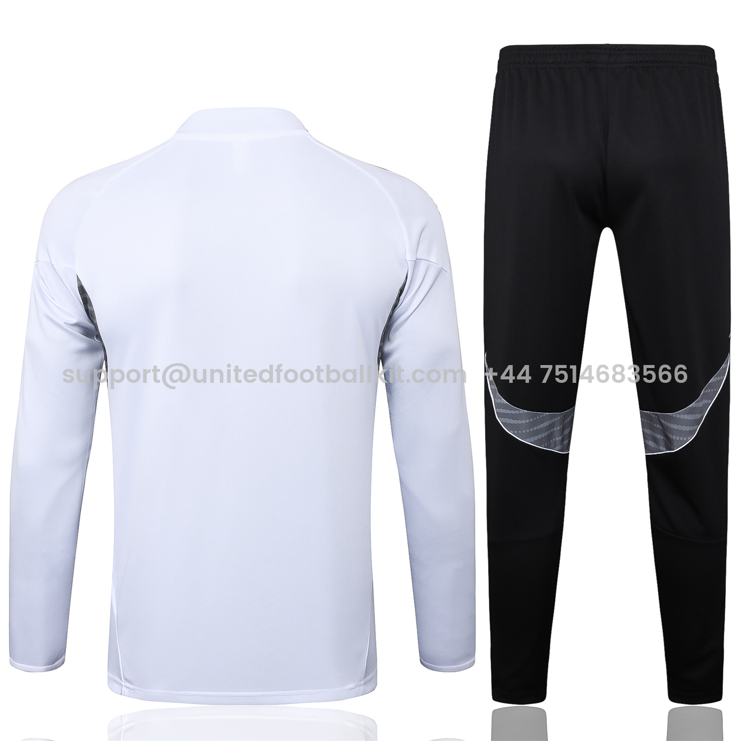 Unitedfootballkit.com | Real Madrid 25-26 Long Sleeve Training Set - White Top and Black Pants -Customize Name, Number and Patch | Worldwide Shipping
