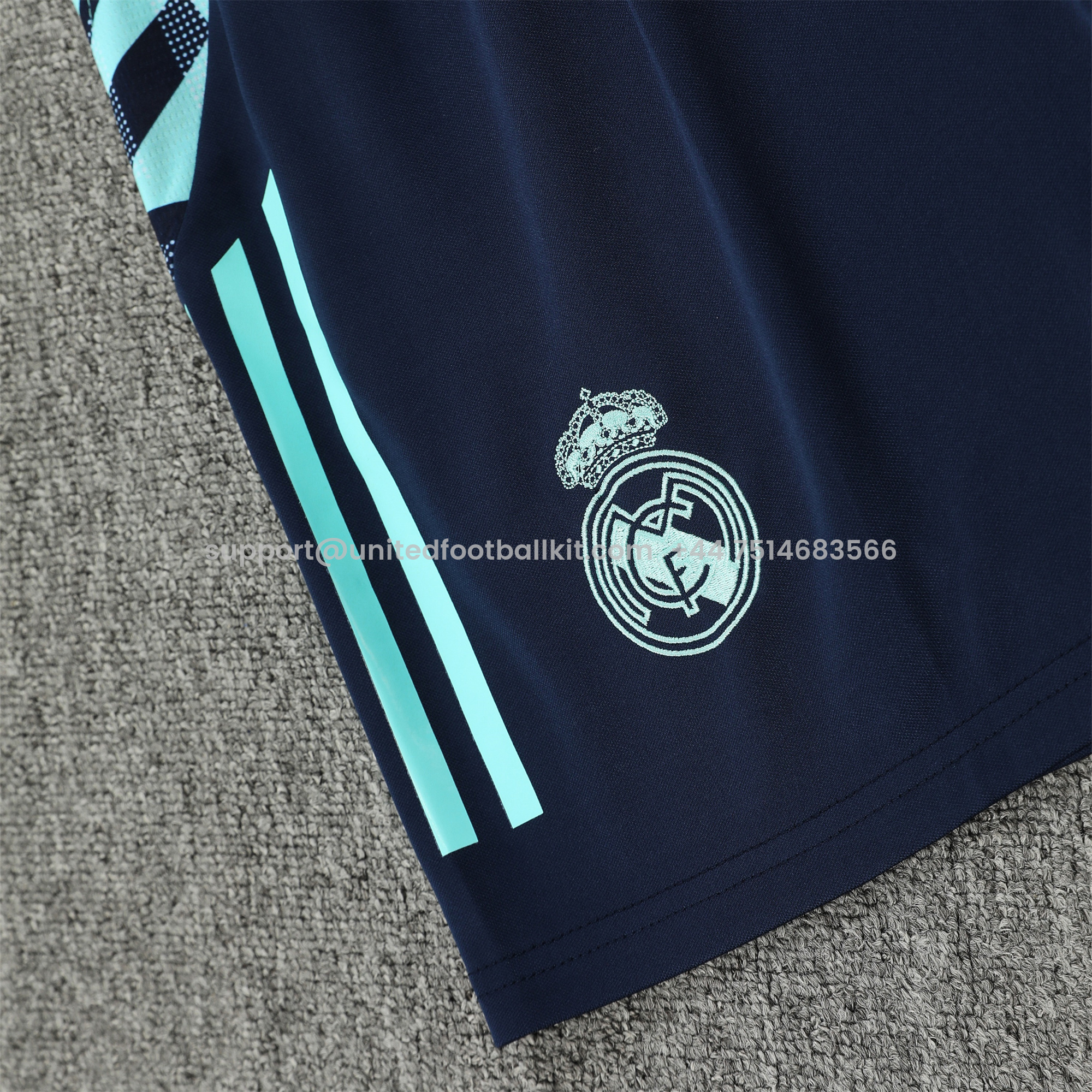 Unitedfootballkit.com | Real Madrid 24-25 Vest Training Set - Light Green Vest & Deep Blue Shorts -Customize Name, Number and Patch | Worldwide Shipping