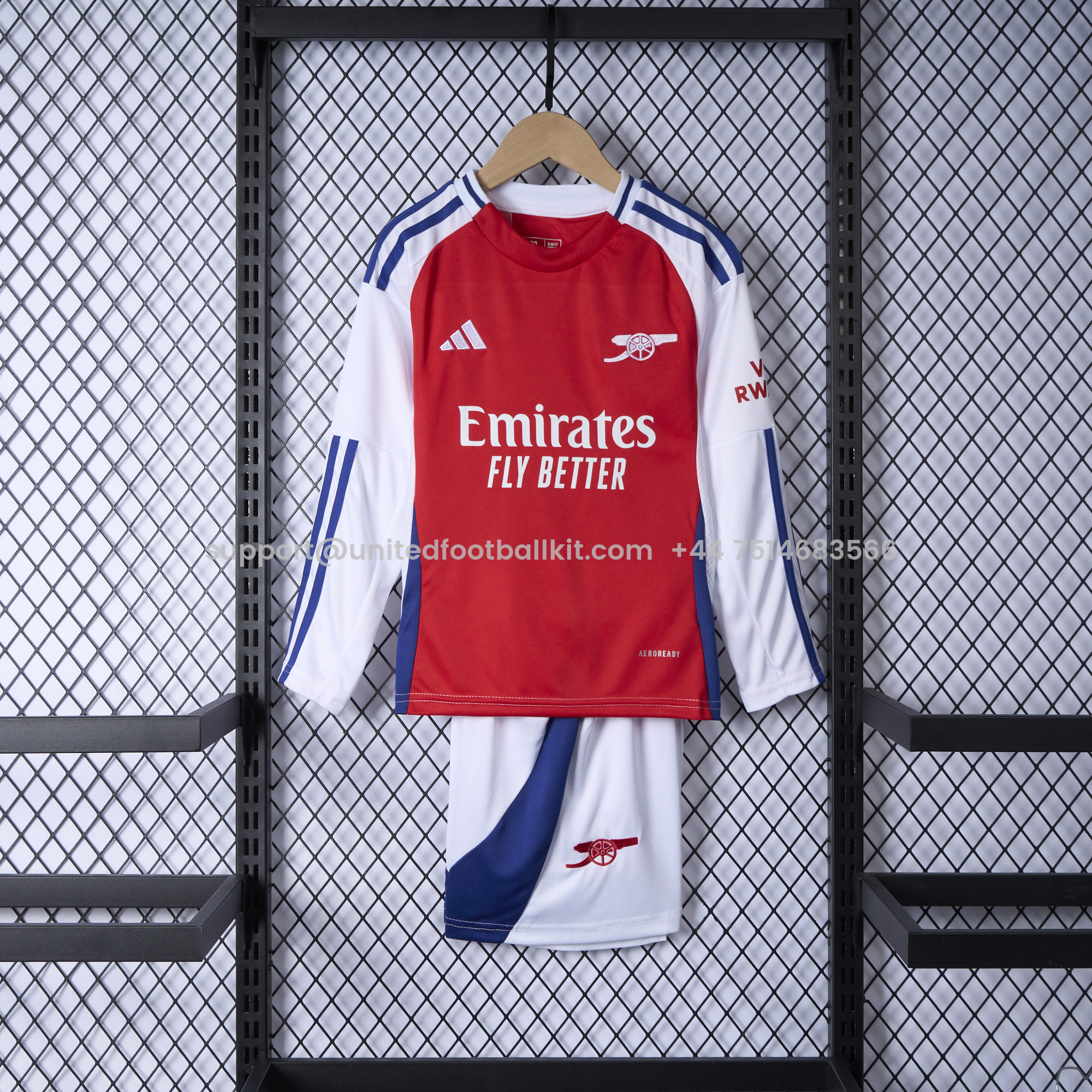 Unitedfootballkit.com | Arsenal 24-25 Home Long Sleeve Kids Kit -Customize Name, Number and Patch | Worldwide Shipping