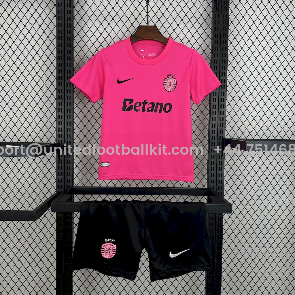 Unitedfootballkit.com | Sporting CP Portugal 24-25 Pink October Kids Kit -Customize Name, Number and Patch | Worldwide Shipping