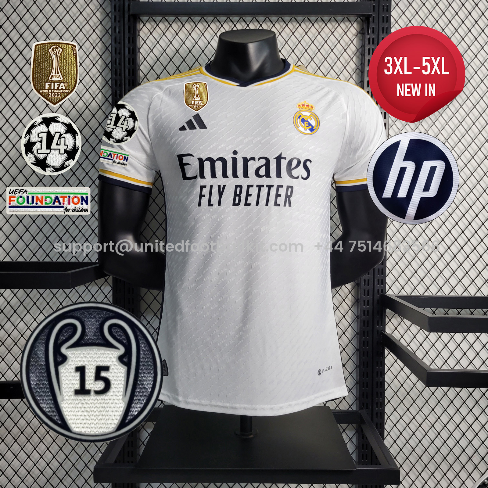 Unitedfootballkit.com | Real Madrid 23-24 Home Stadium Jersey - Player Version -Customize Name, Number and Patch | Worldwide Shipping