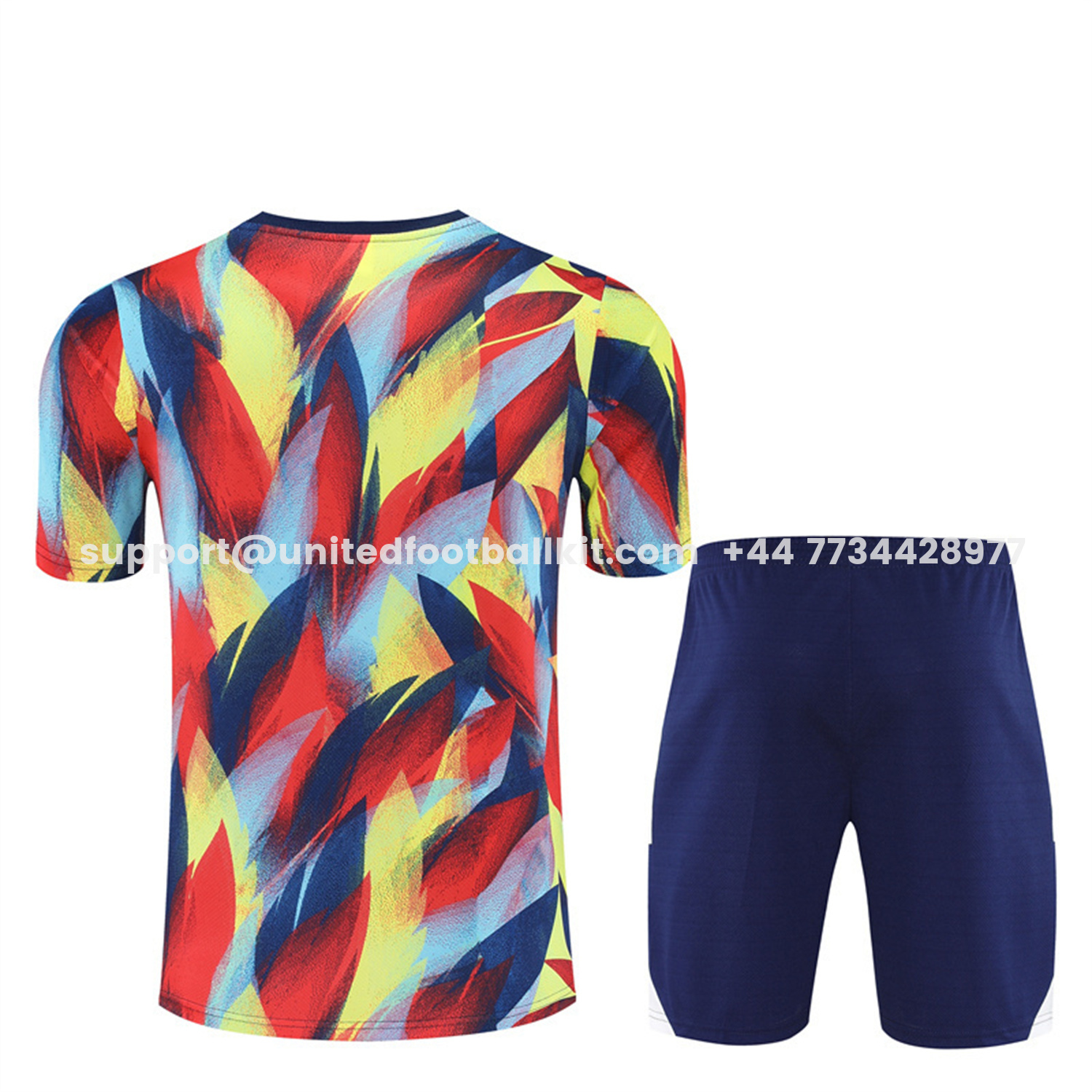 Unitedfootballkit.com | Arsenal 25-26 Short-Sleeve Training Set - Colorful Camouflage Top & Blue Shorts -Customize Name, Number and Patch | Worldwide Shipping