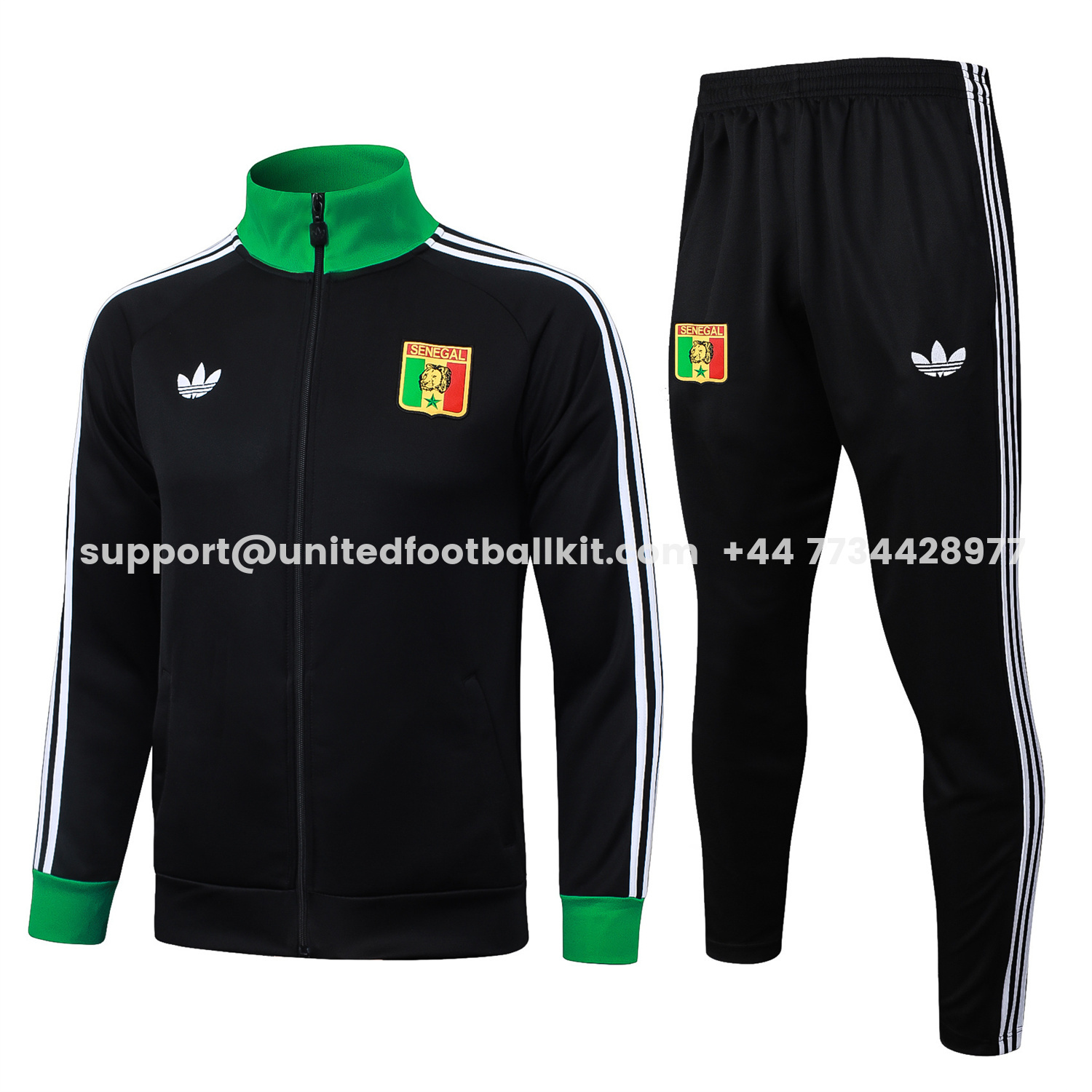 Unitedfootballkit.com | Senegal 2026 Jacket Training Tracksuit - Black With Green Jackets & Pants -Customize Name, Number and Patch | Worldwide Shipping