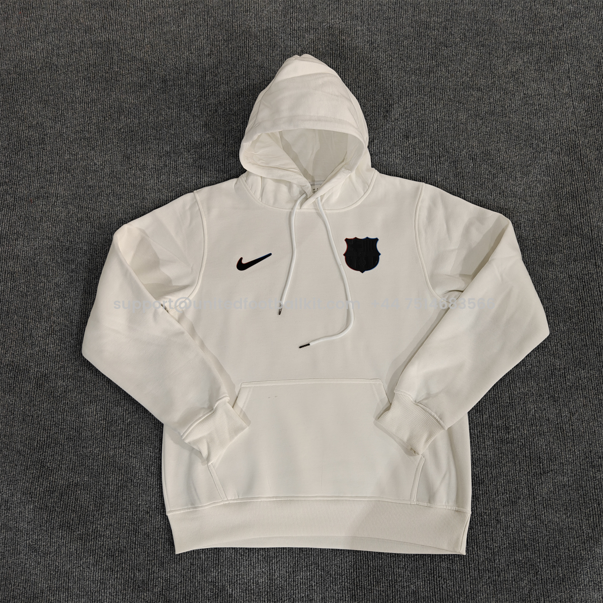 Unitedfootballkit.com | Barcelona 24-25 Black Team Badge Hoodie - Off White -Customize Name, Number and Patch | Worldwide Shipping