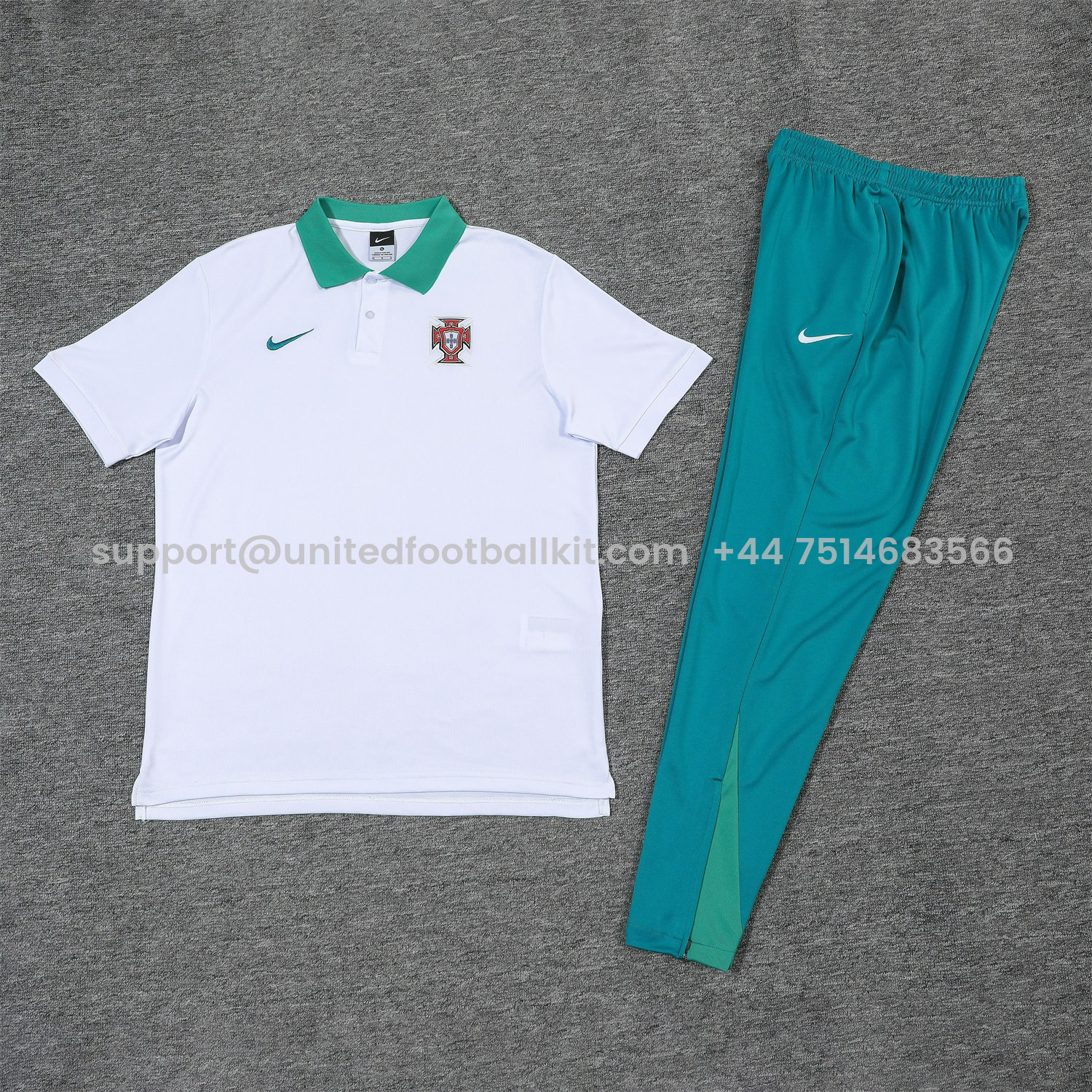 Unitedfootballkit.com | Portugal 25-26 POLO Short-Sleeve Training Set - White Top and Blue Pants -Customize Name, Number and Patch | Worldwide Shipping