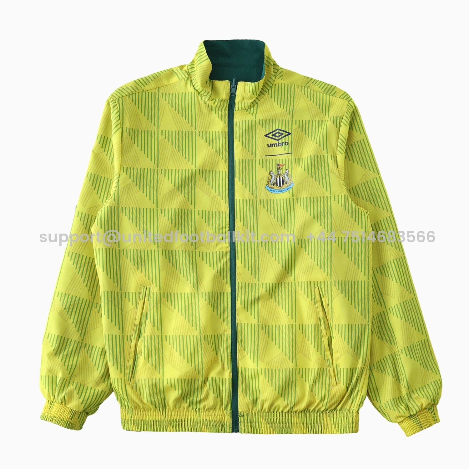 Unitedfootballkit.com | Newcastle United 24-25 Retro Style Double Sided Reversible Windbreaker - Green & Yellow -Customize Name, Number and Patch | Worldwide Shipping