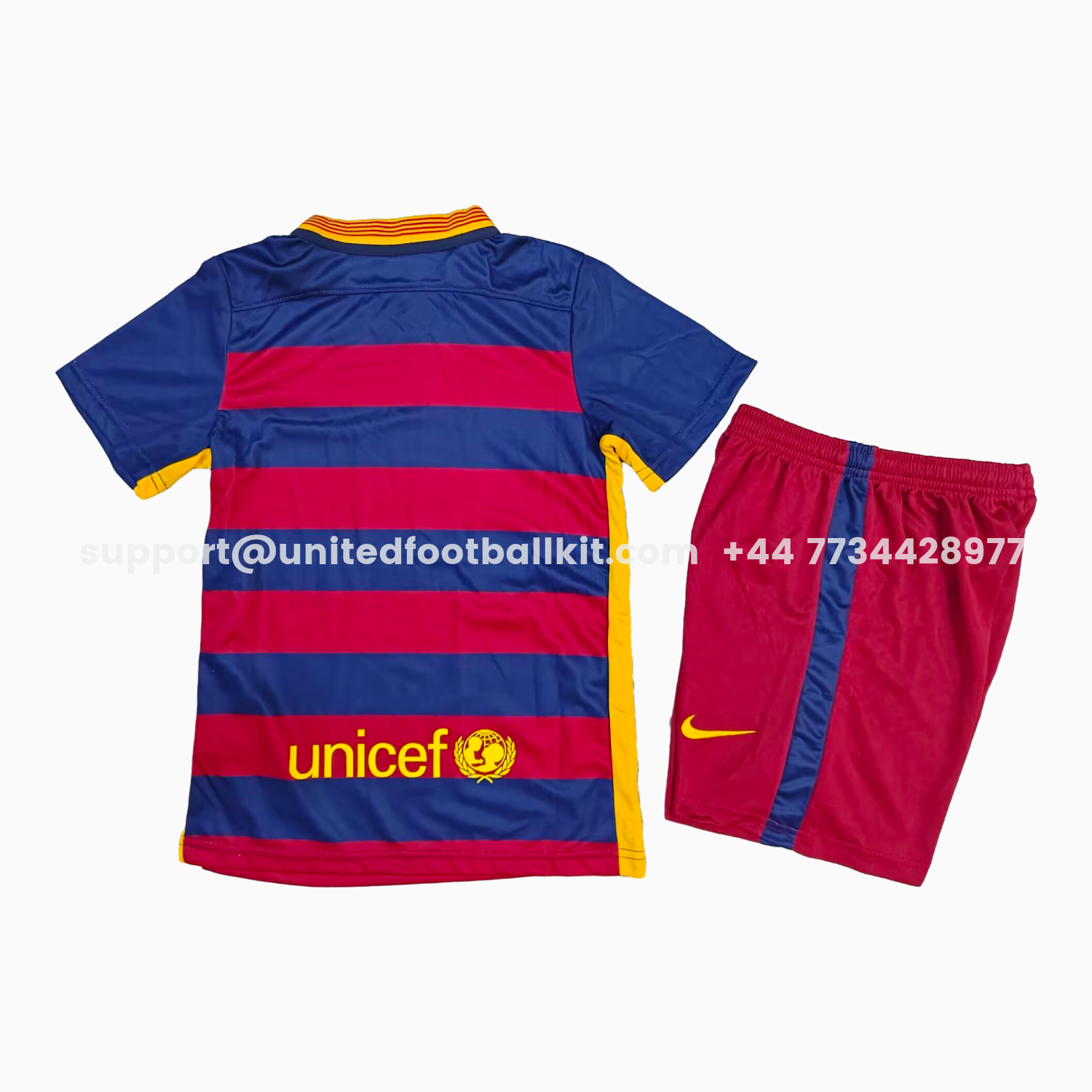 Unitedfootballkit.com | Retro Barcelona 2015-16 Home Kids Kit -Customize Name, Number and Patch | Worldwide Shipping