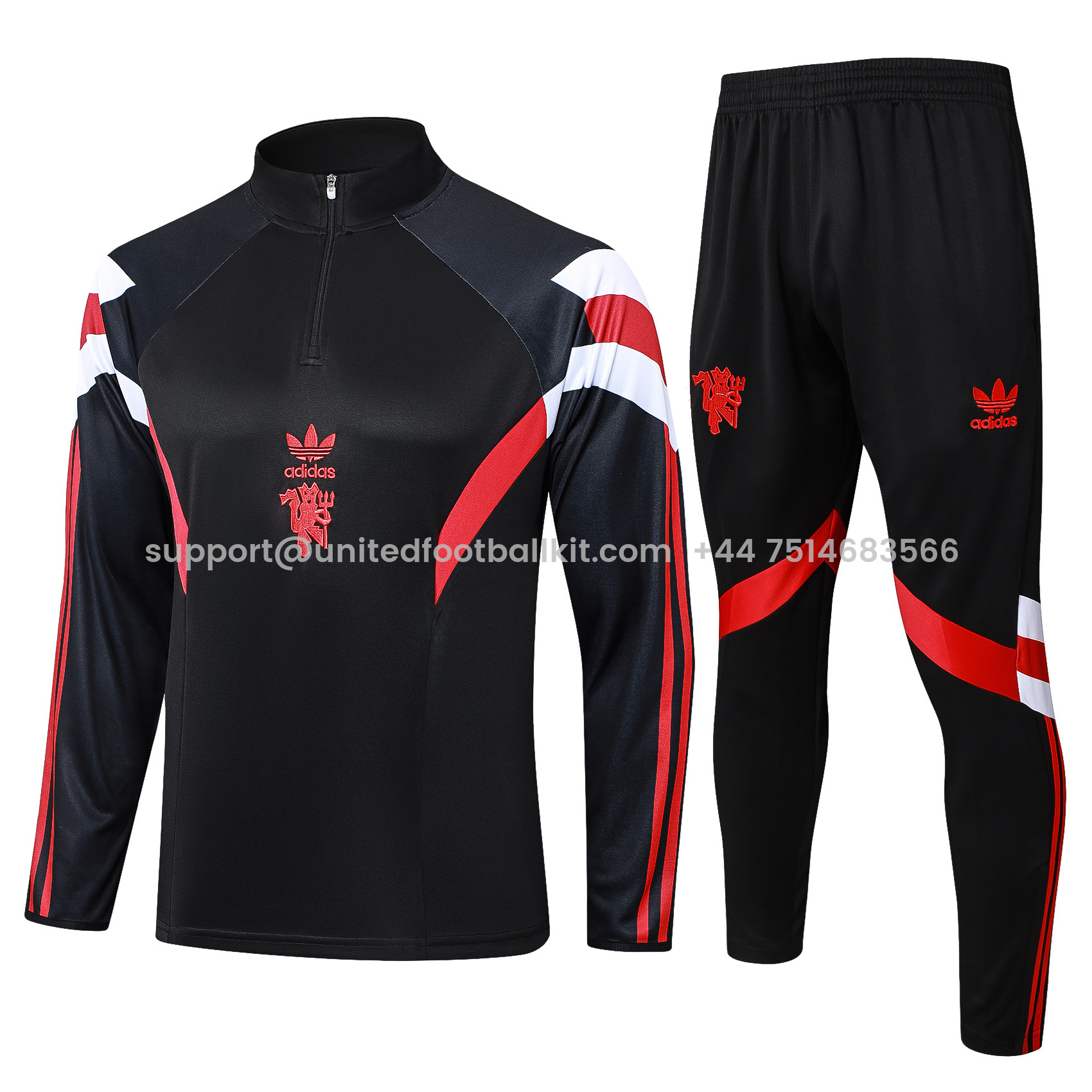 Unitedfootballkit.com | Manchester United 24-25 Originals LFSTLR Long Sleeve Training Set - Black -Customize Name, Number and Patch | Worldwide Shipping