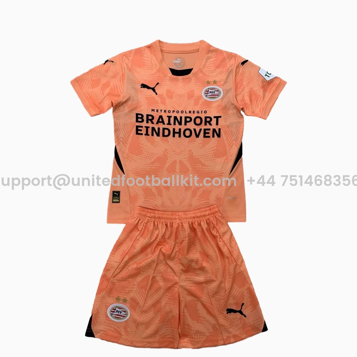 Unitedfootballkit.com | PSV Eindhoven 24-25 Orange Goalkeeper Kids Kit -Customize Name, Number and Patch | Worldwide Shipping