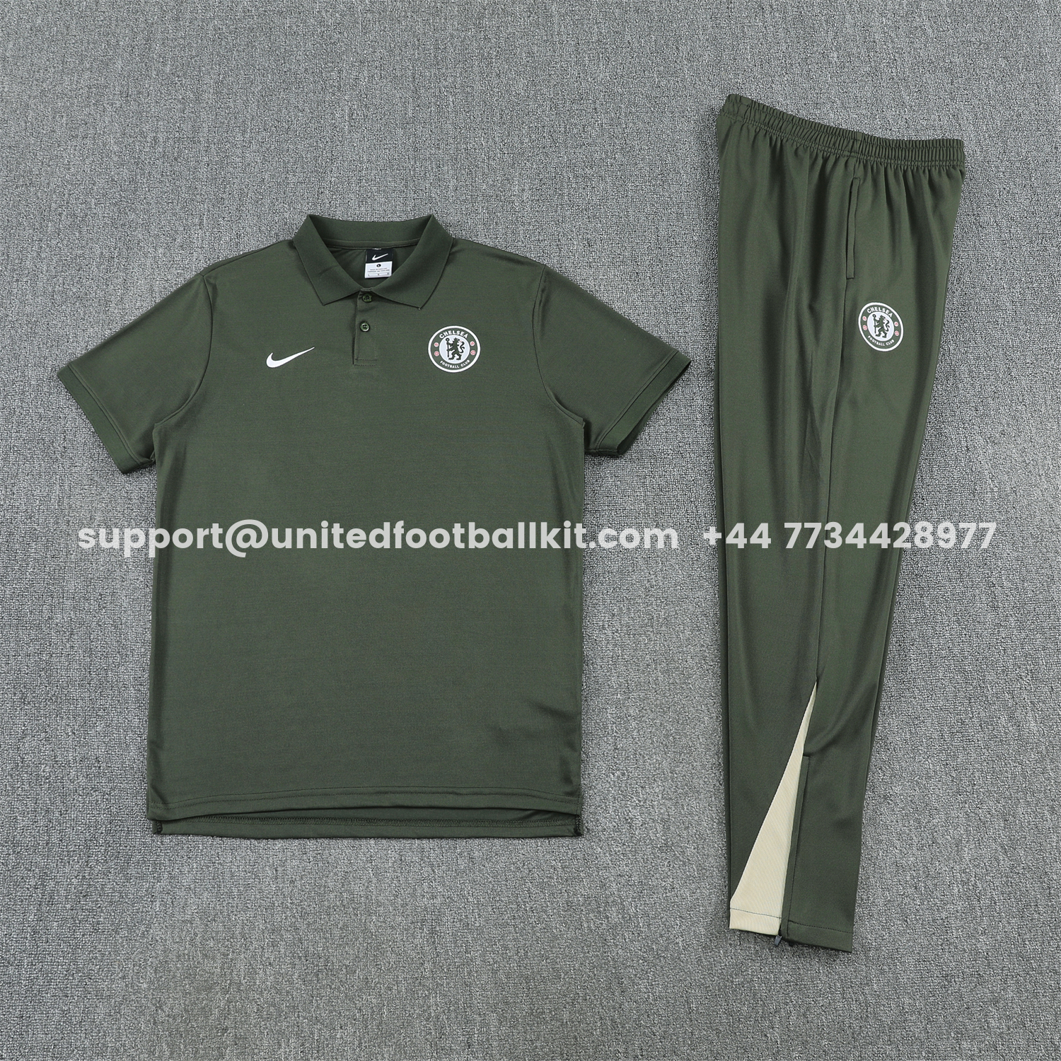 Unitedfootballkit.com | C.H.E.L.S.E.A 25-26 POLO Short-Sleeve Training Set - Dark Green Top and Pants -Customize Name, Number and Patch | Worldwide Shipping