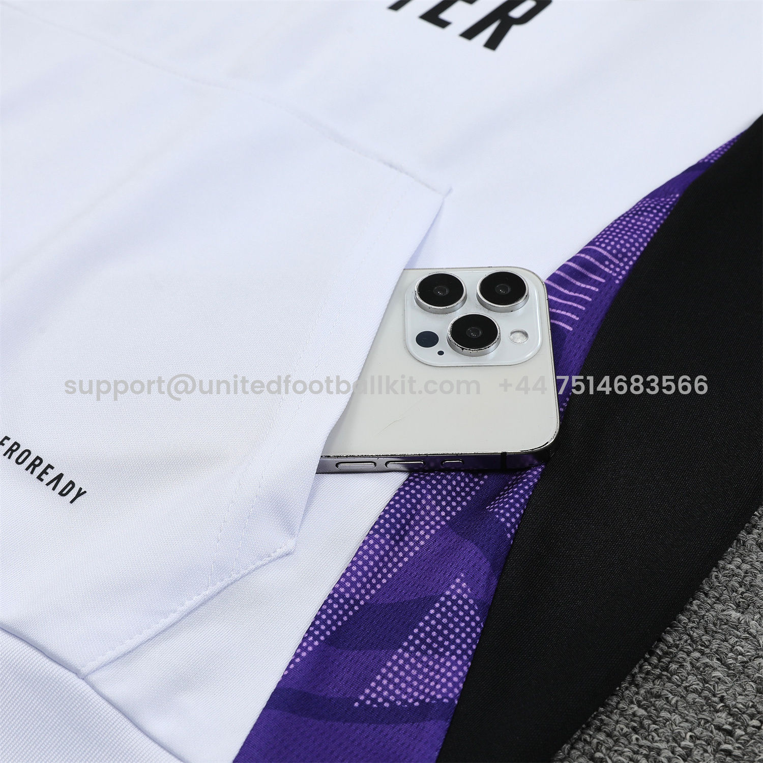 Unitedfootballkit.com | Real Madrid 24-25 Training Hoodie Set - White Hoodie and Black Pants -Customize Name, Number and Patch | Worldwide Shipping