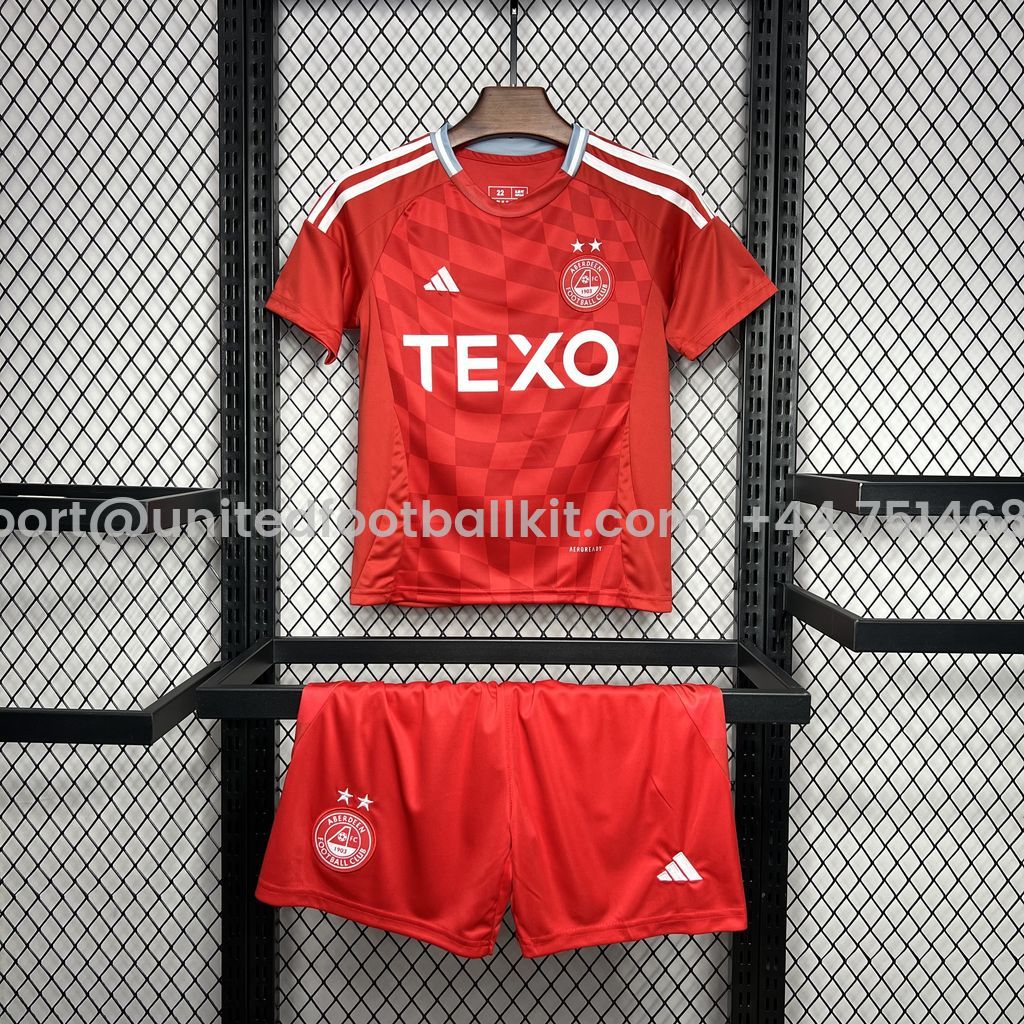 Unitedfootballkit.com | Aberdeen 24-25 Home Stadium Kids Kit -Customize Name, Number and Patch | Worldwide Shipping