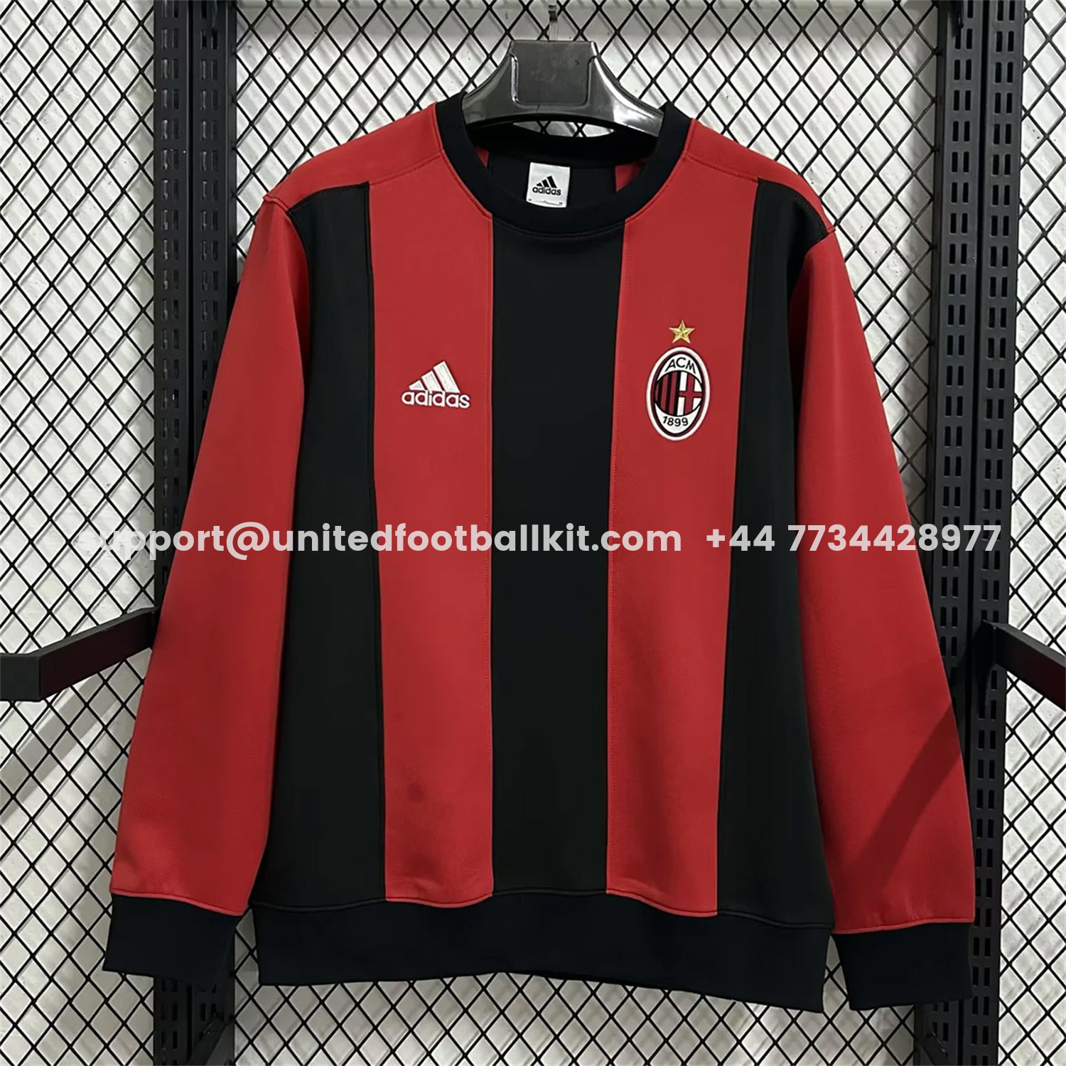 Unitedfootballkit.com | AC Milan Red Black Stripes Unisex Pullover Hoodieullover Hoodie -Customize Name, Number and Patch | Worldwide Shipping