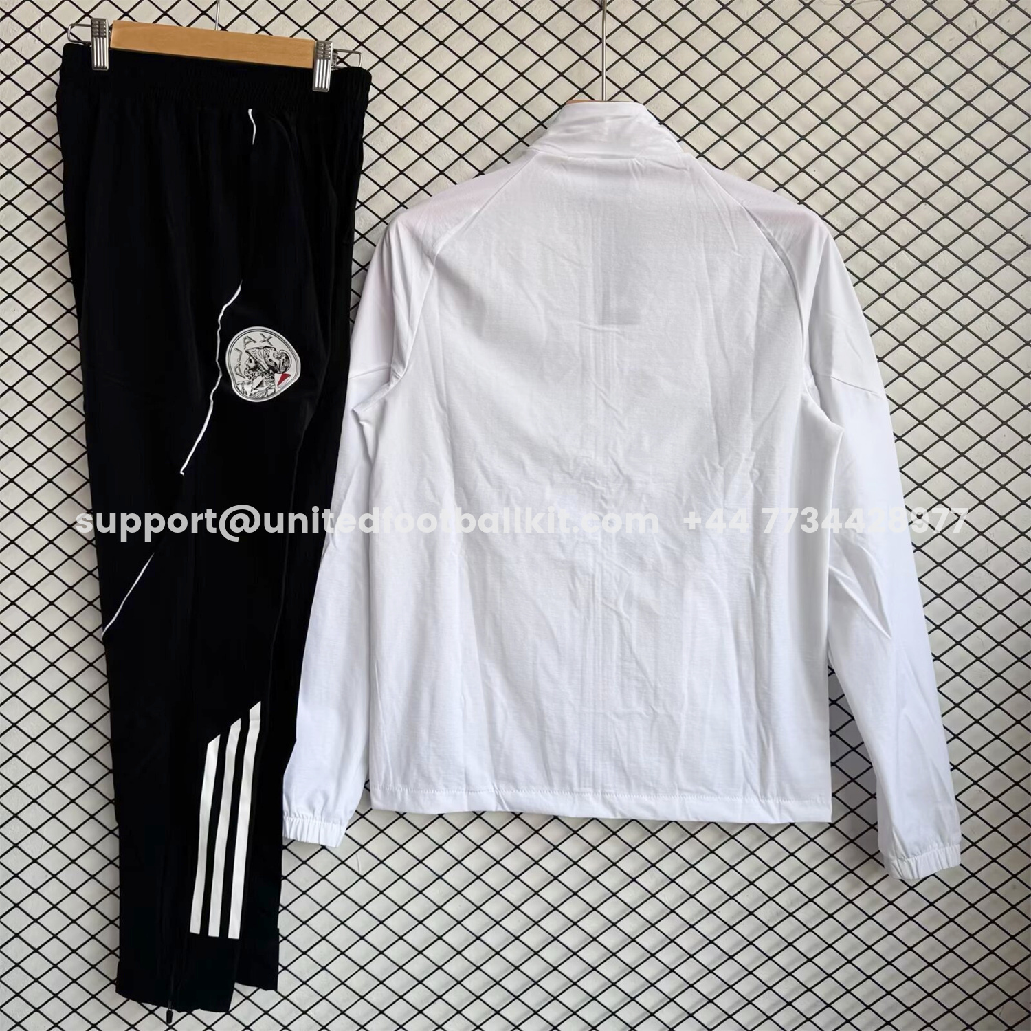 Unitedfootballkit.com | Ajax 25-26 Windbreaker Training Set - White Top and Black Pants -Customize Name, Number and Patch | Worldwide Shipping