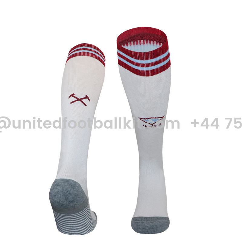 Unitedfootballkit.com | West Ham United 24-25 Home Socks - White -Customize Name, Number and Patch | Worldwide Shipping