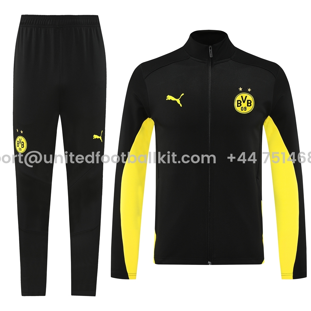Unitedfootballkit.com | Dortmund 24-25 Jacket Training Tracksuit - Black and Yellow -Customize Name, Number and Patch | Worldwide Shipping