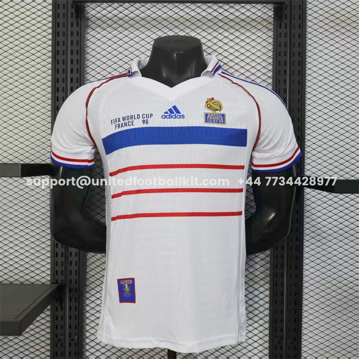 Unitedfootballkit.com | Retro France 1998 Away White Jersey - Player Version -Customize Name, Number and Patch | Worldwide Shipping