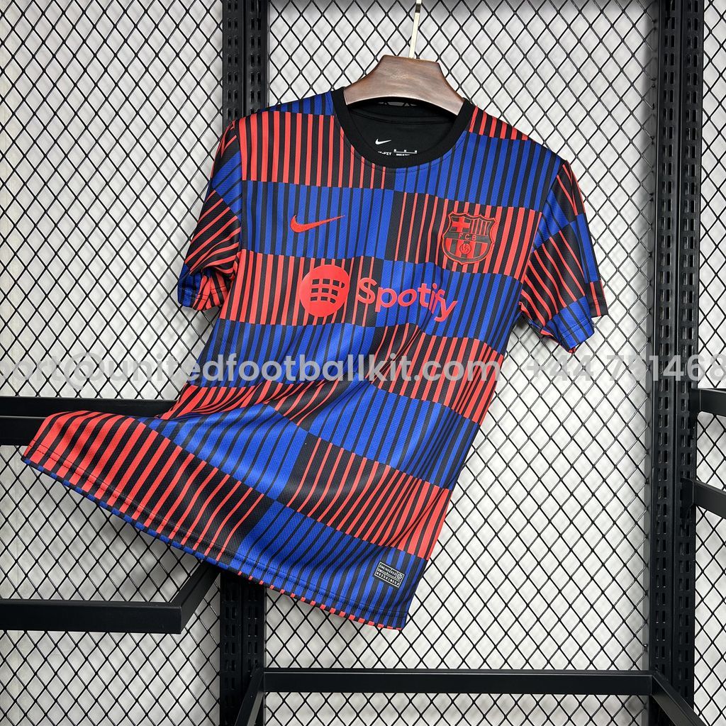 Unitedfootballkit.com | Barcelona 24-25 Stripe Pre-Match Training Jersey - Fans Version -Customize Name, Number and Patch | Worldwide Shipping