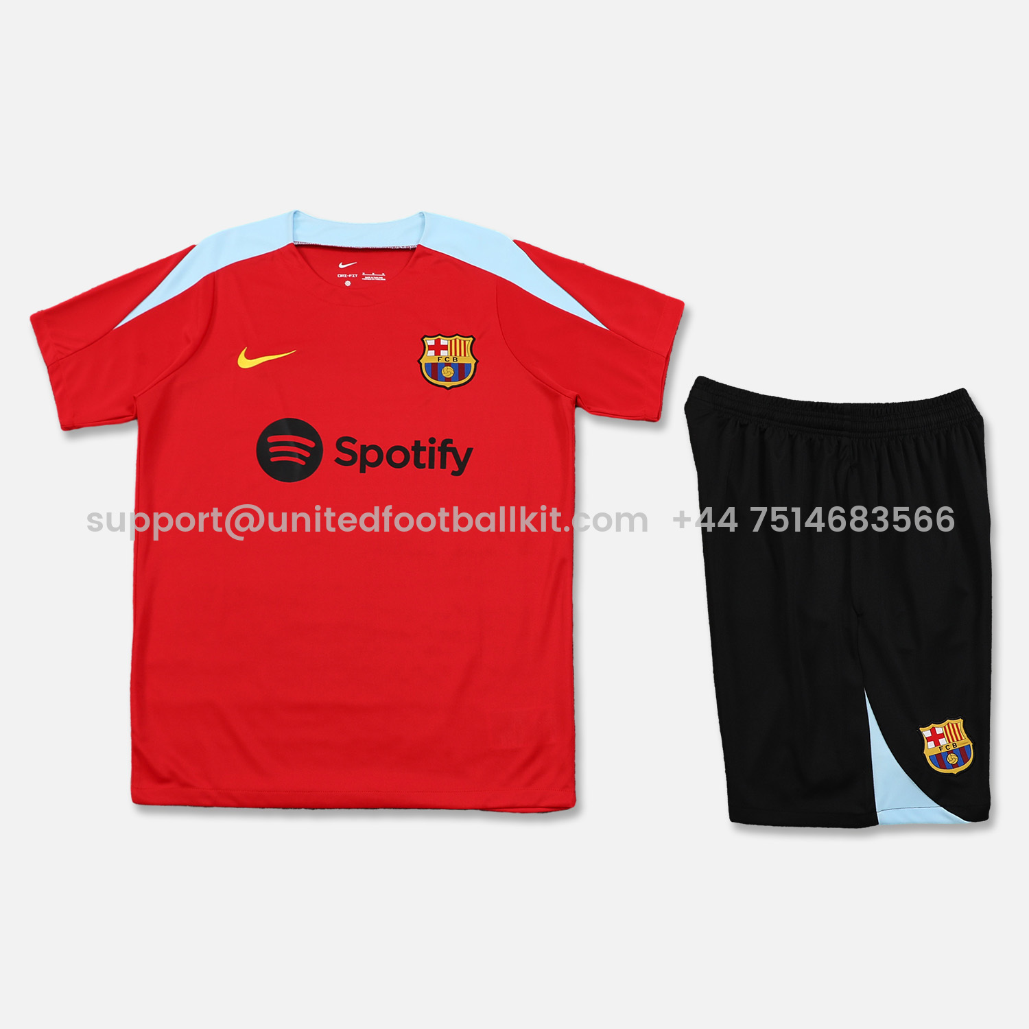 Unitedfootballkit.com | Barcelona 24-25 Short-Sleeve Training Set - Red Top & Black Shorts -Customize Name, Number and Patch | Worldwide Shipping