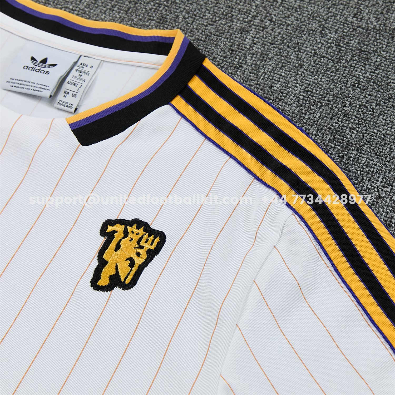 Unitedfootballkit.com | Manchester United 25-26 Retro Style Short-Sleeve Training Set - White With Thin Black Stripes Top & Pants -Customize Name, Number and Patch | Worldwide Shipping