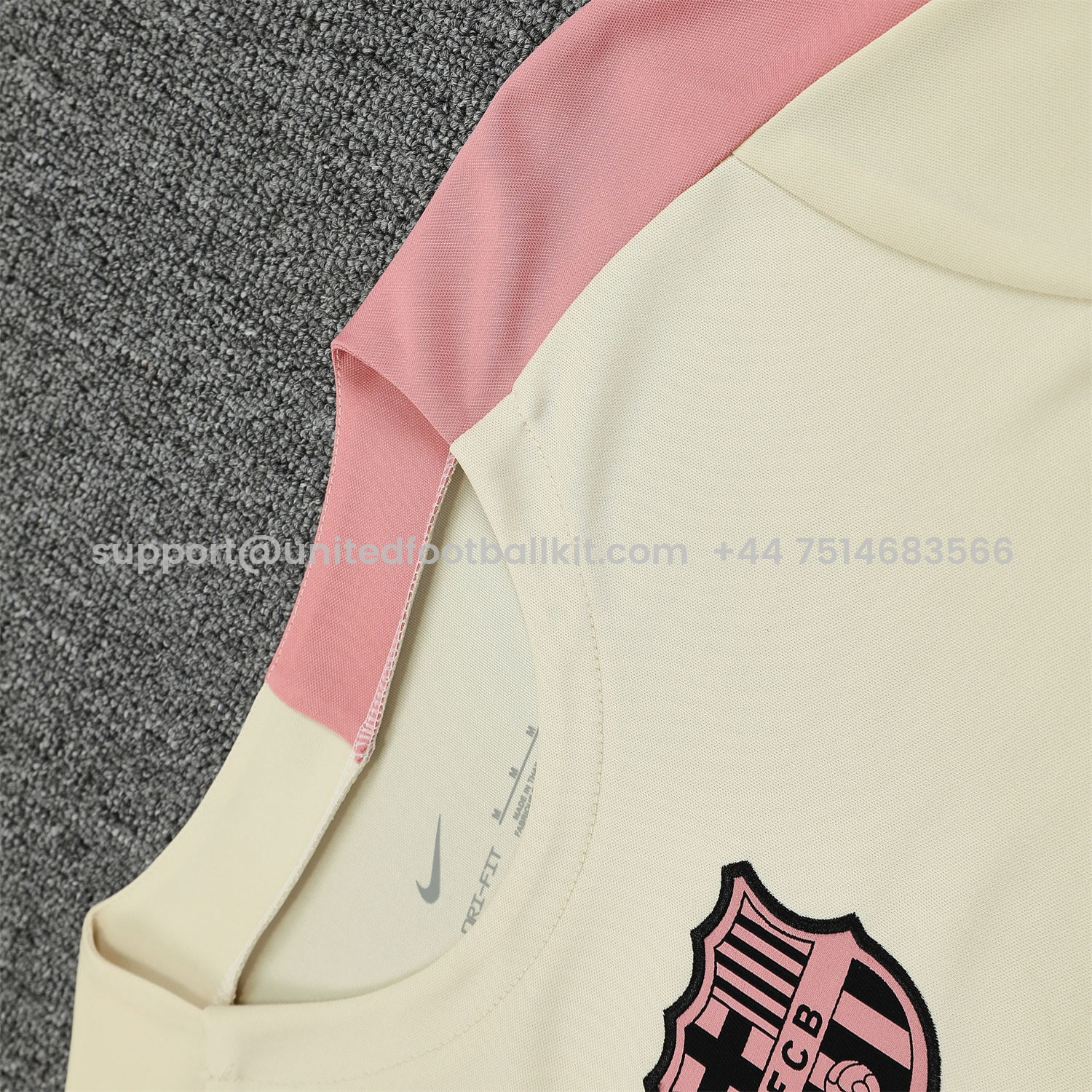 Unitedfootballkit.com | Barcelona 25-26 Short-Sleeve Training Set - Cream Top & Deep Blue Shorts -Customize Name, Number and Patch | Worldwide Shipping