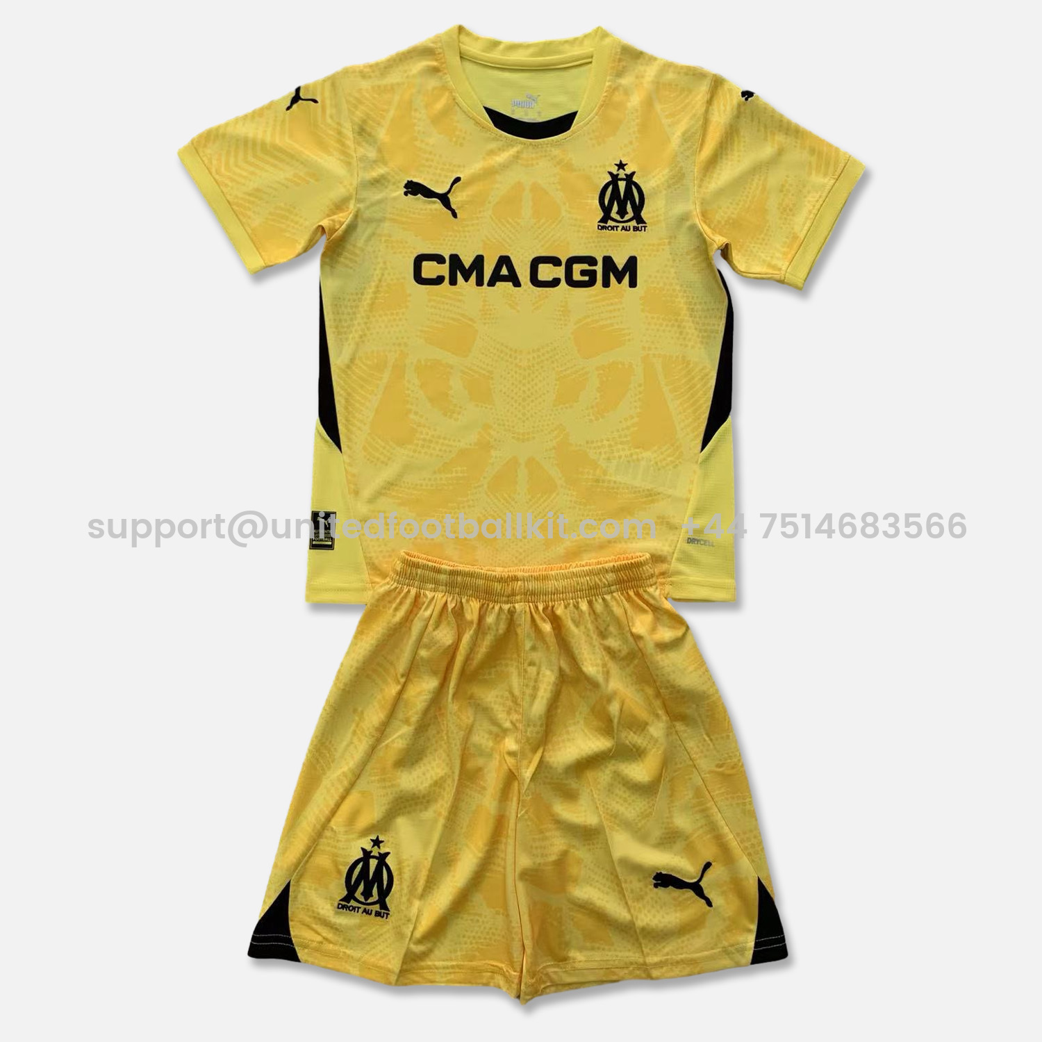 Unitedfootballkit.com | Marseille 24-25 Yellow Goalkeeper Men's Adult Jersey Set - Fans Version -Customize Name, Number and Patch | Worldwide Shipping