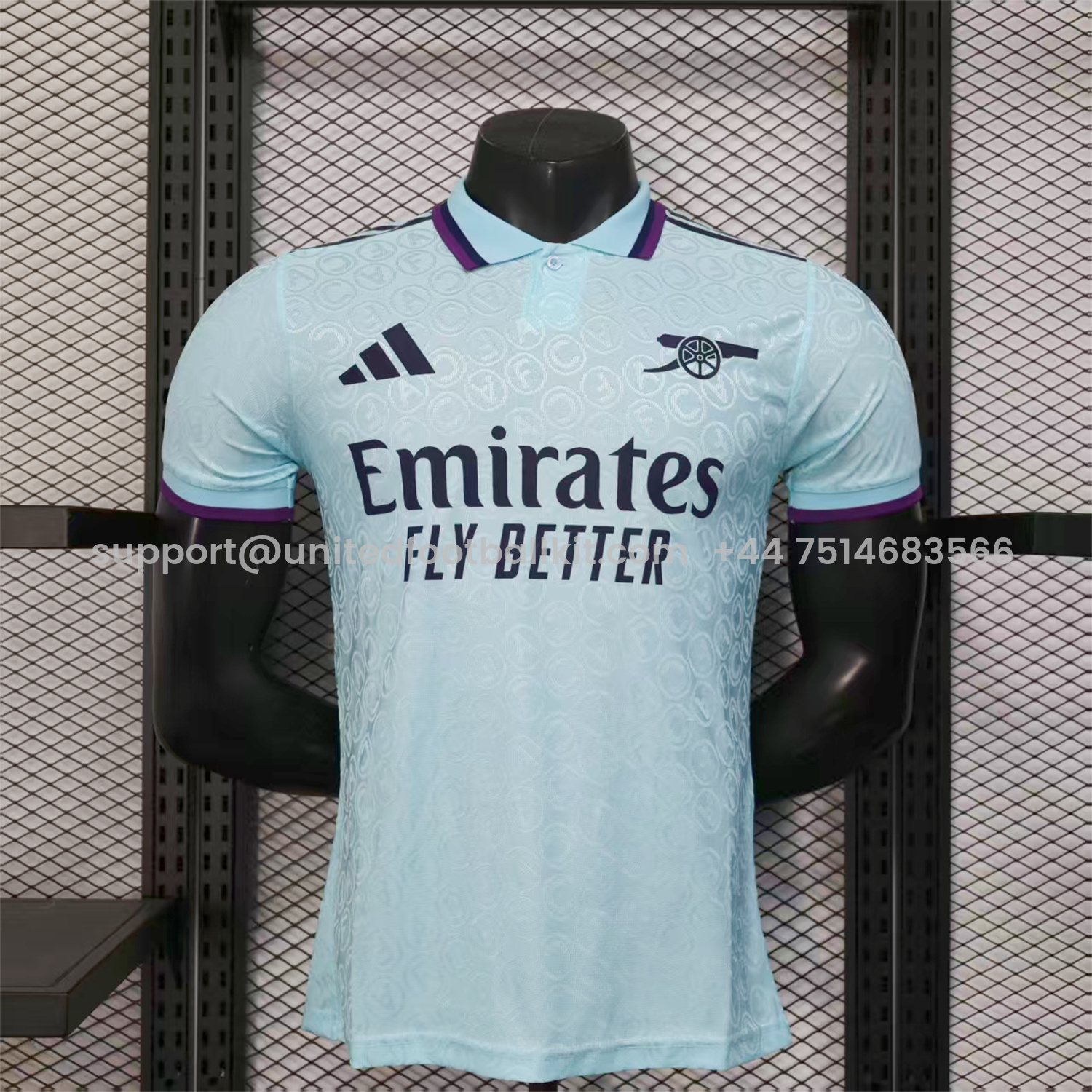 Unitedfootballkit.com | Arsenal 25-26 Light Blue POLO Letter Pattern Special Jersey - Player Version -Customize Name, Number and Patch | Worldwide Shipping