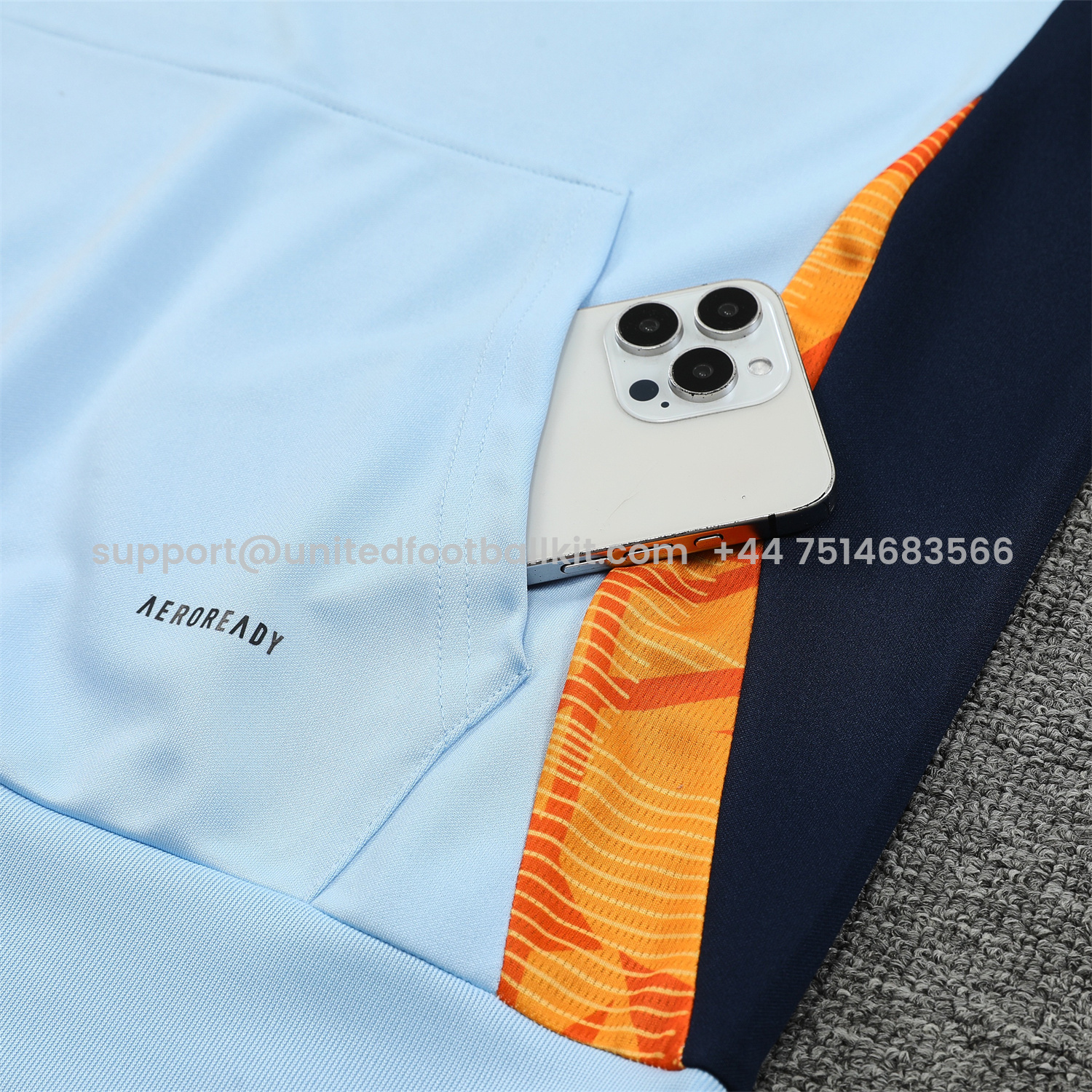 Unitedfootballkit.com | Real Madrid 24-25 Training Hoodie Set - Light Blue Hoodie and Deep Blue Pants -Customize Name, Number and Patch | Worldwide Shipping