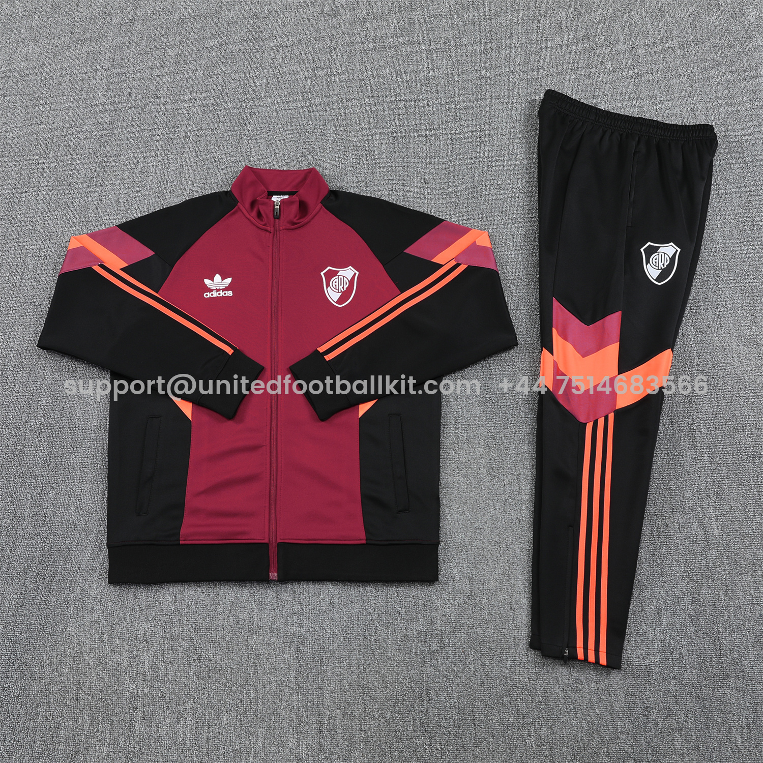Unitedfootballkit.com | River Plate 25-26 Terrace Jacket Training Tracksuit - Deep Red Jackets & Black Pants -Customize Name, Number and Patch | Worldwide Shipping