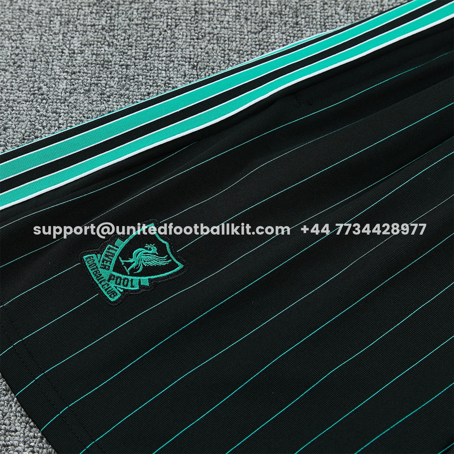 Unitedfootballkit.com | Liver.pool 25-26 Retro Style Vest Training Set - Black With Turquoise Stripes Top & Pants -Customize Name, Number and Patch | Worldwide Shipping